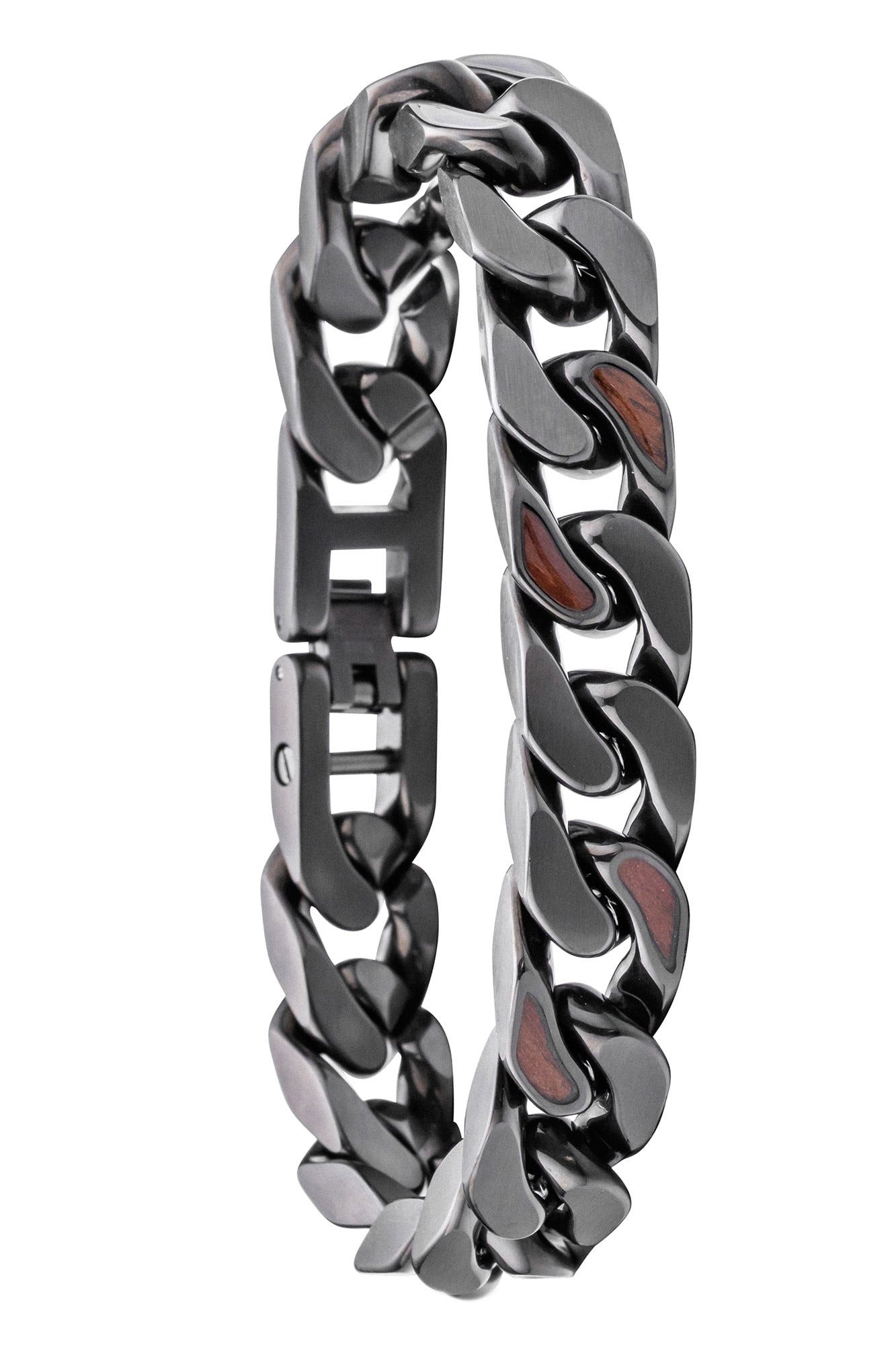 Holzkern Gliederarmband Herren-Edelstahl mit Holz Bodyguards Walnuss/Dunkelgrau