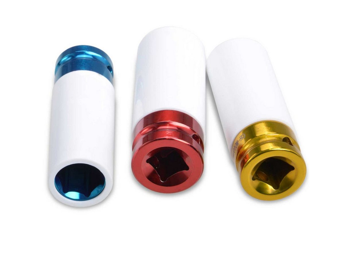 Thumbnail - Filmer Bit- und Steckschlüsselset Stecknuss Adapter für Felgen Felgennuss Set 3tlg farblich codiert, 3-St., in Kunststof...
