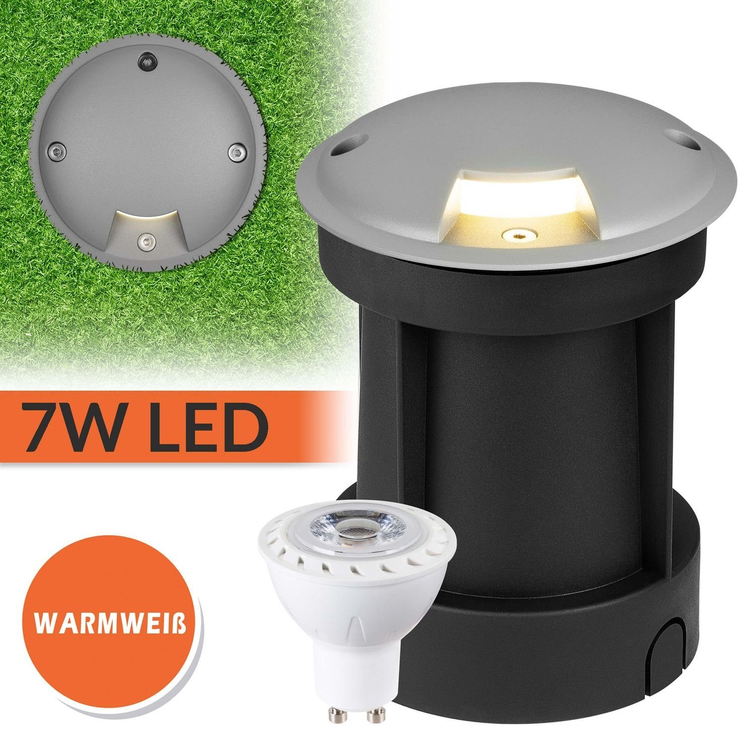 Bodeneinbaustrahler - 1 Einbaustrahler Set 7W Lichtauslass LED - mit - LED LEDANDO grau warmweiß