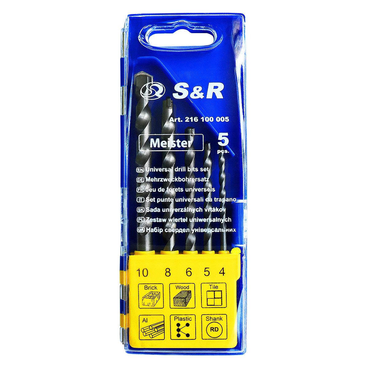 S&R Bohrersatz Mehrzweckbohrer für verschiedene, auch mehrschichtige Materialien, (Set, 5-tlg: 4 x 75, 5 x 85, 6 x 100, 8 x 120, 10 x 120 mm), mit Karbid Hartmetall-Bohrerspitze, in Kunststoffbox, mit Rundschaft