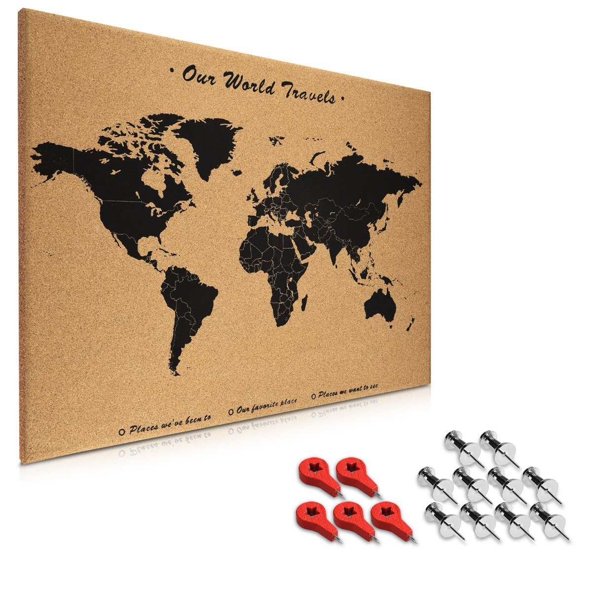 Navaris Memoboard Korkwand 70x50cm - Pinboard Tafel inkl. Pins und Fahnen, (1-tlg)