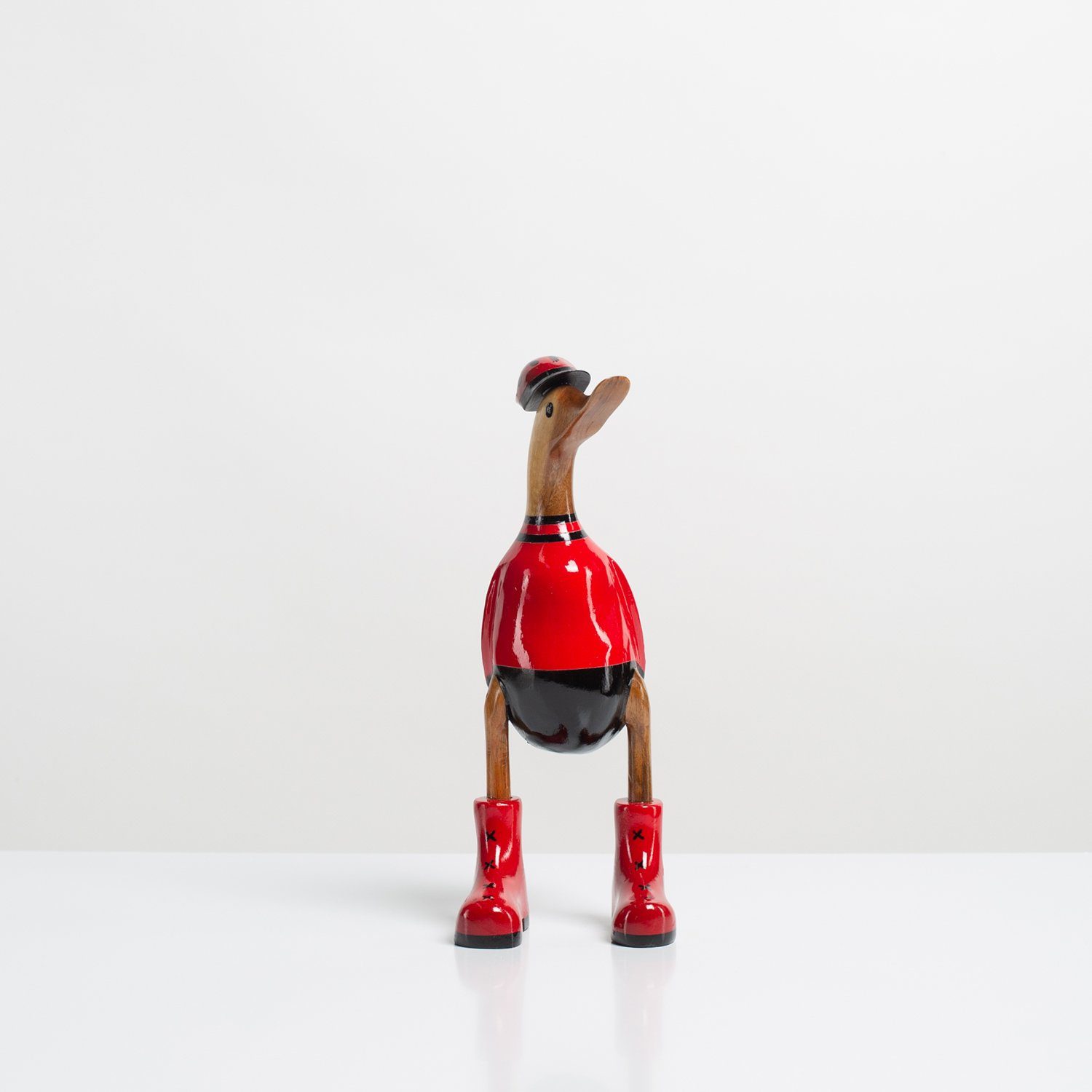 Rikmani Dekofigur Holzfigur Ente Stiefel - Handgefertigte Dekoration aus Holz Geschenk (3-er Set), 3 Holzarten fahrrad_rot