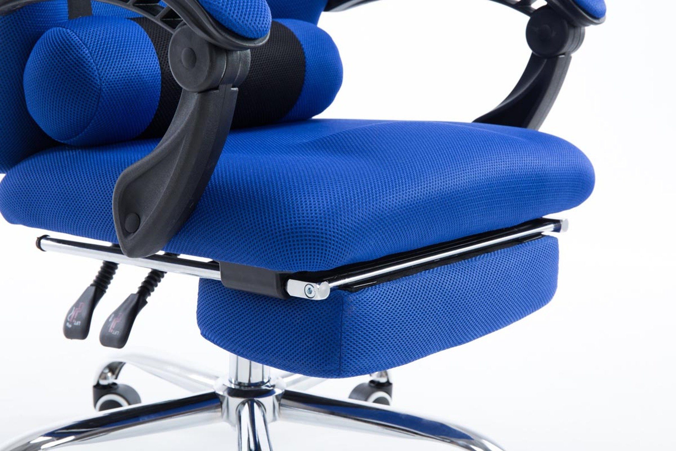 TPFLiving Bürostuhl Fellini mit bequemer blau und Sitzfläche: Stoff Drehstuhl, Rückenlehne - Konferenzstuhl), drehbar (Schreibtischstuhl, höhenverstellbar Gestell: Metall - Chefsessel, Netzoptik 360° chrom in