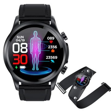 Manike E400 ECG + PPG AMOLED Bildschirm Smartwatch (4,3 cm/1,69" HD Voll Touchscreen Zoll) Spar - Set, mit wechselband aus weichem Silikon und Ladenkabel, Herzfrequenzmesser, Analyse von EKG-Daten, Blutdruckmessgerät