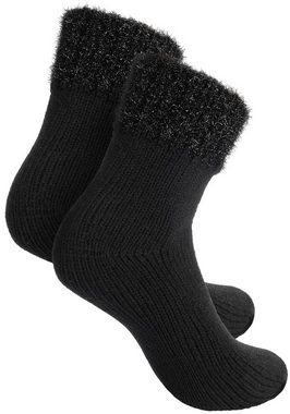 BRUBAKER Socken 2er Pack Warme Damensocken - flauschige Weihnachtssocken - Bequem (2-Paar, Frauen Socken Weihnachten) Damen Bettsocken Kuschelsocken - Wintersocken mit Glitzer Bund