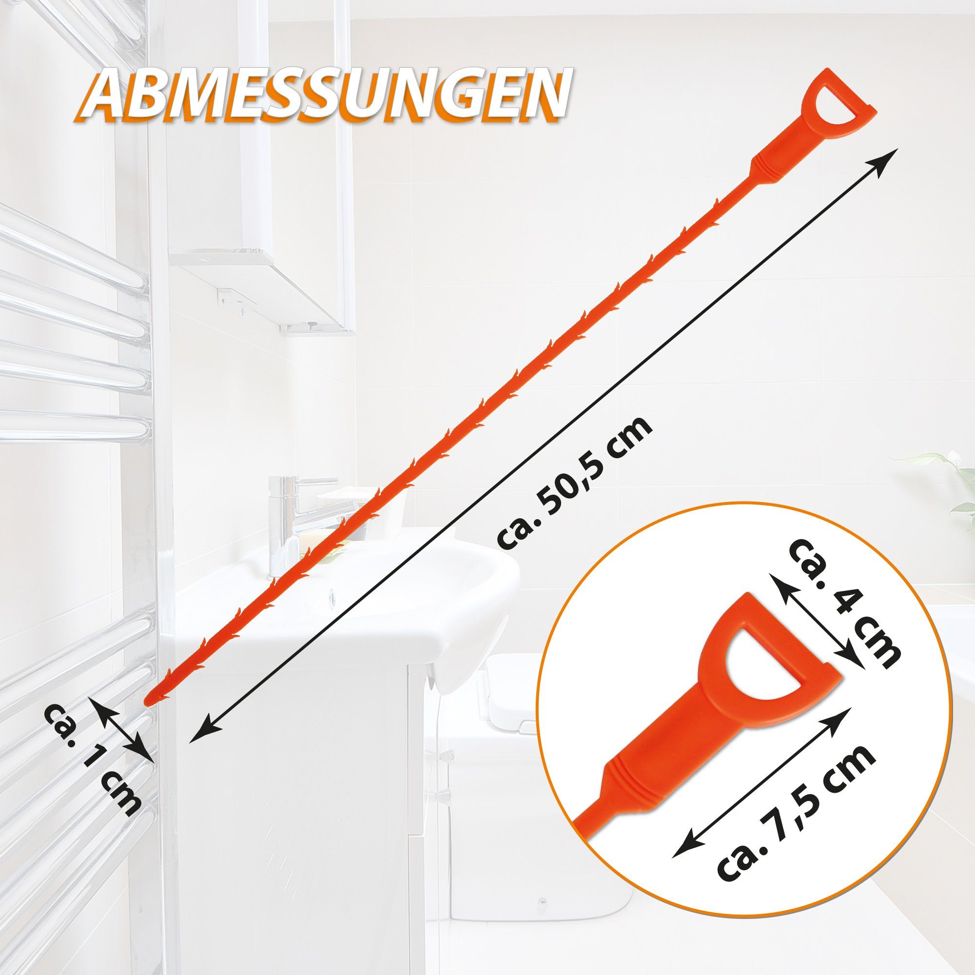 Bestlivings Abflussstab 06209 Abflussschlange, L: 50.5 cm, ∅ 10,00 mm, (2 tlg), Abflussreiniger Rohrreinigungsspirale Verstopfungsentferner Abfluss – Bild 3 von 5