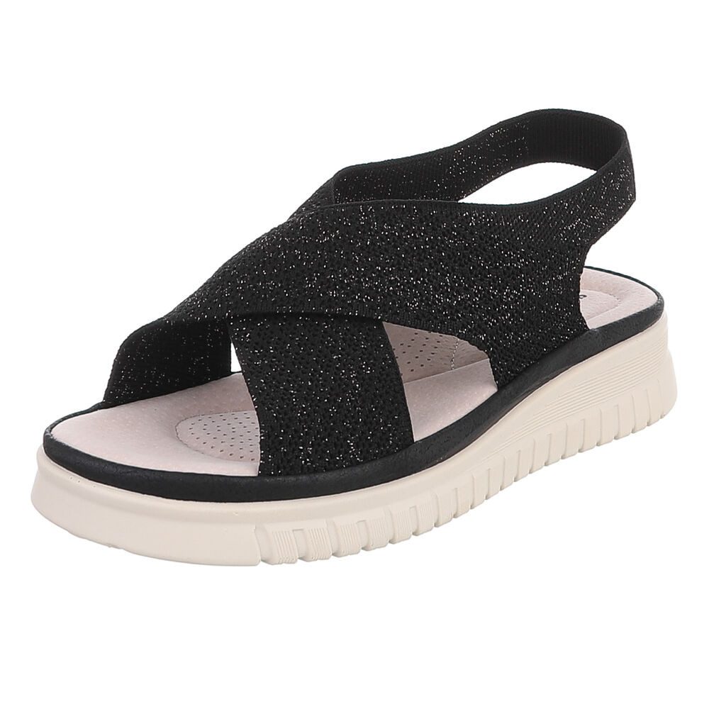Ital-Design Damen Sandalette mit Keilsohle und Strickoptik Riemchensandalette (91849504) Keilabsatz/Wedge Keilsandaletten in Schwarz