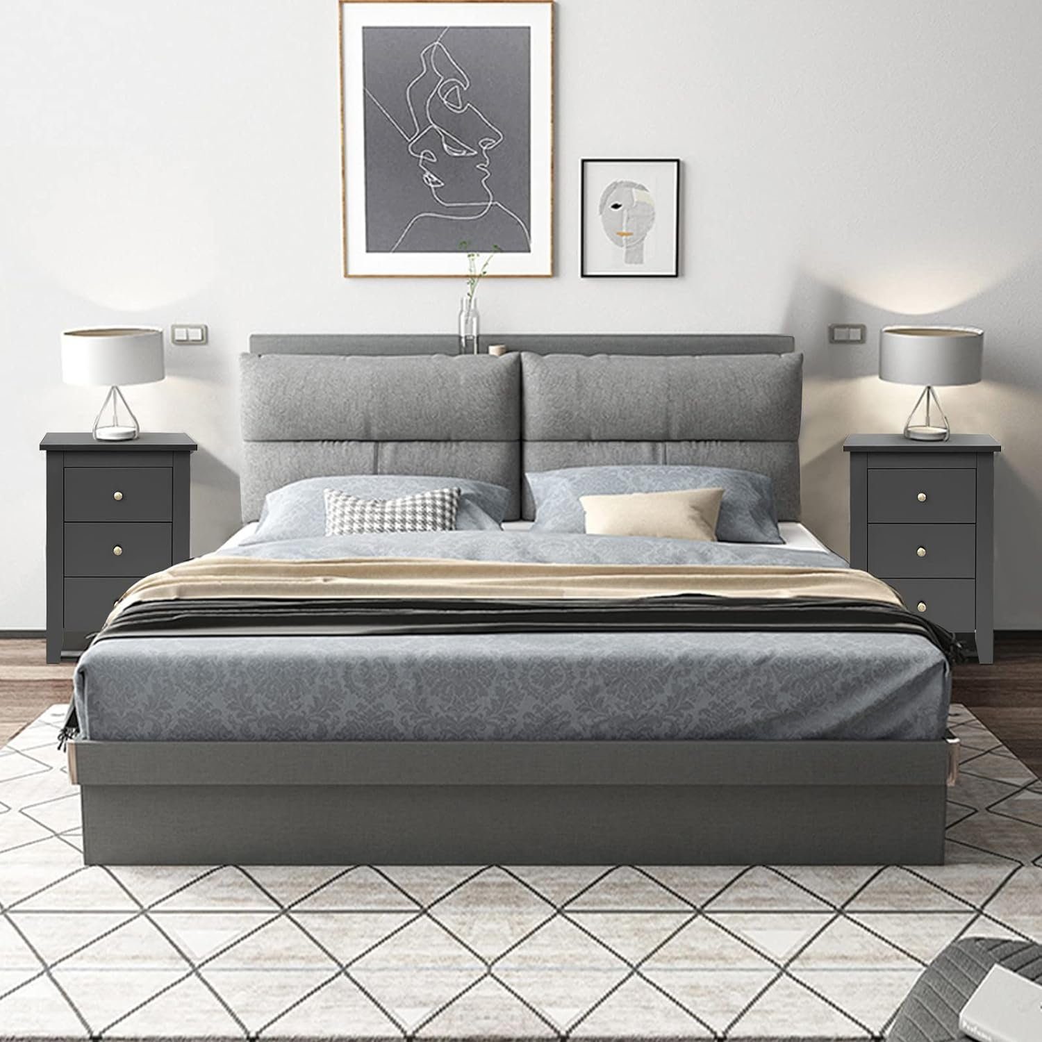 KOMFOTTEU Nachttisch Nachtkommode (2er Set), mit 3 Schubladen günstig online kaufen