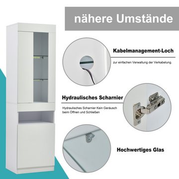 IDEASY Beistellschrank Aufbewahrungsvitrine, Sideboard, Buffetschrank, (Vertikalschrank, Aktenschrank, Glasregal) 16-farbige LED-Beleuchtung, 50 x 40 x 180 cm