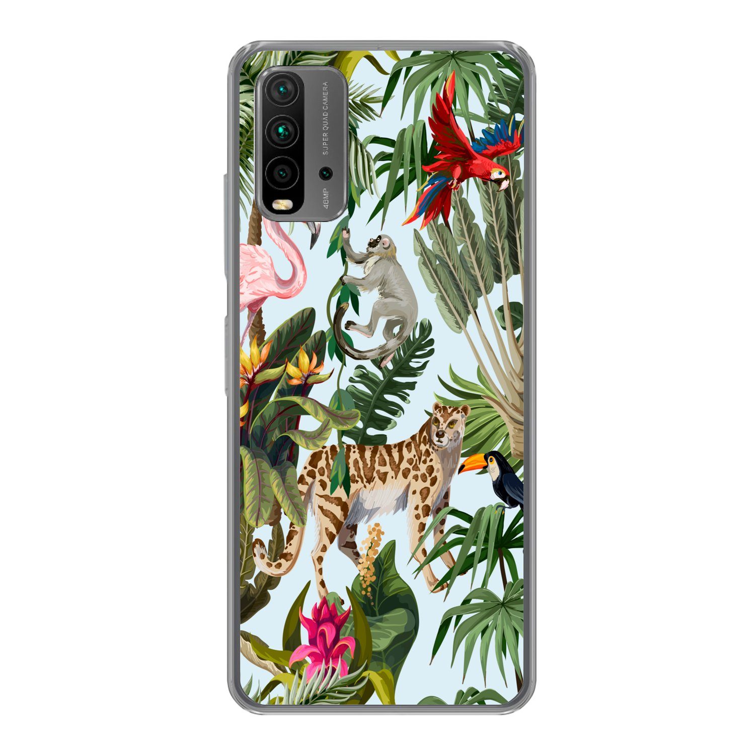 MuchoWow Handyhülle für Xiaomi Redmi 9T Dschungel - Tiere - Mädchen - Kinder - Jungen - Fl, Phone Case, Silikon, Schutzhülle Dünn