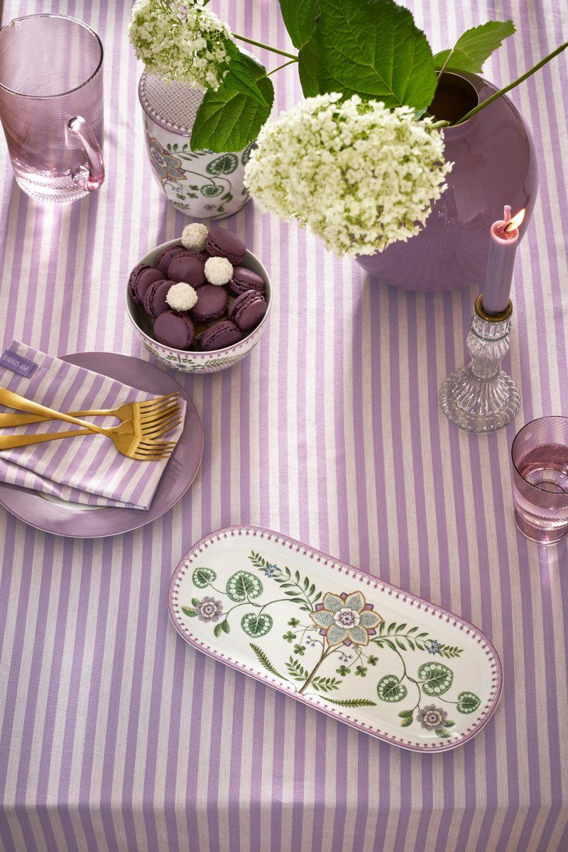 PiP Studio Servierplatte Lily&Lotus Kuchenplatte weiss/lila 33cm, Porzellan, (Platten), Cake Tray Lily&Lotus Off White 33.3x15.5cm