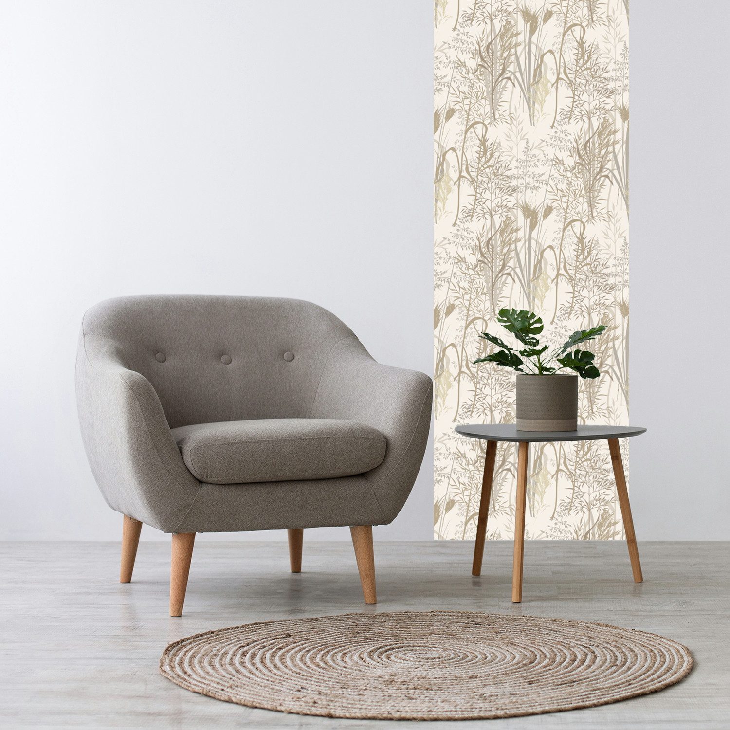 queence 3D-Tapete Gräser und Pflanzen, selbstklebendes Wandpaneel, texturiert, bedruckt, mehrfarbig, Motiv, (1 St), 60 x 250 cm Fototapete, Mustertapete, Anbringung ohne Kleister