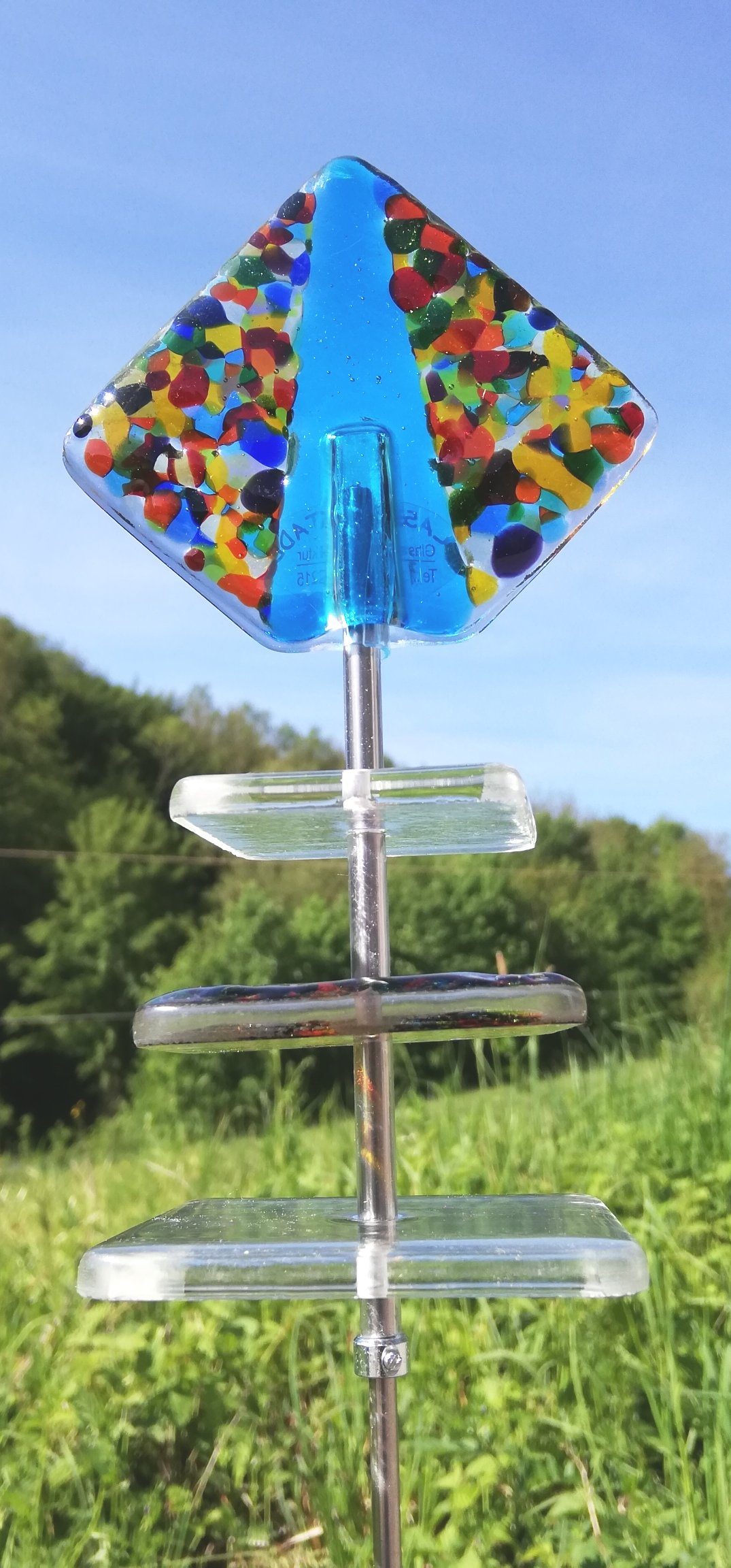 Glas-Stadl Die Glas Fusing Manufaktur Gartenstecker Pflanzenstecker Gartenstecker - Sonnentänzer - Sun Swinger