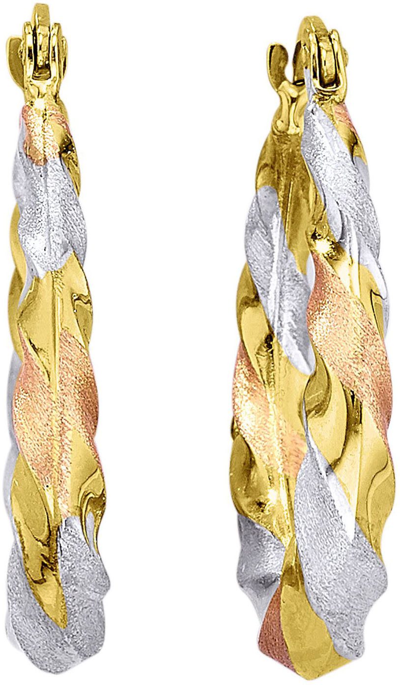 Paar Creolen Schmuck Geschenk Gold 375 Ohrschmuck Ohrringe Tricolor