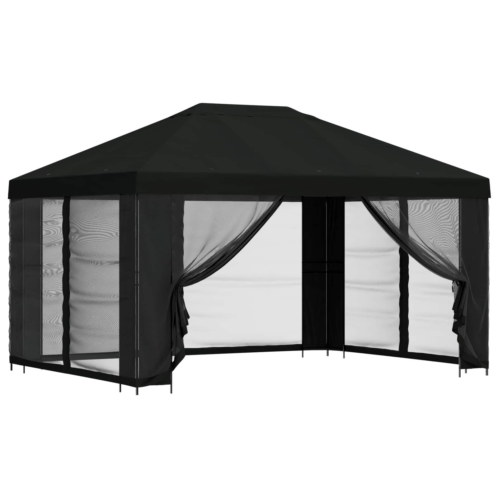 vidaXL Partyzelt Pavillon mit Seitenwänden 4 x 3 m Schwarz Polyester und Stahl