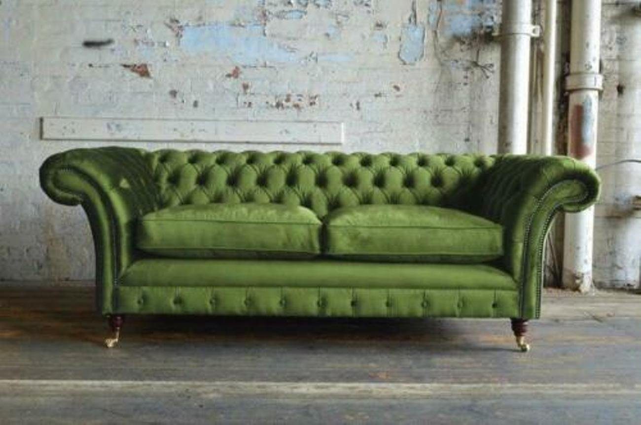 JVmoebel 3-Sitzer Grüne Samt Chesterfield Couch Textil Polster Sitz Garnitur Sofa Stoff, Made in Europe