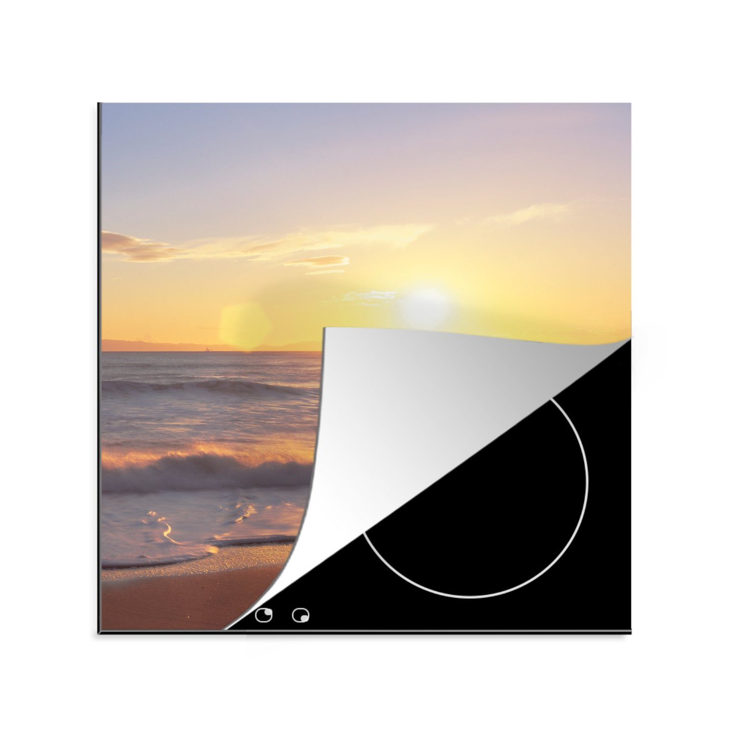 MuchoWow Herdblende-/Abdeckplatte Sonnenuntergang - Strand - Brücke, Vinyl, (1 tlg), 78x78 cm, Ceranfeldabdeckung, Arbeitsplatte für küche