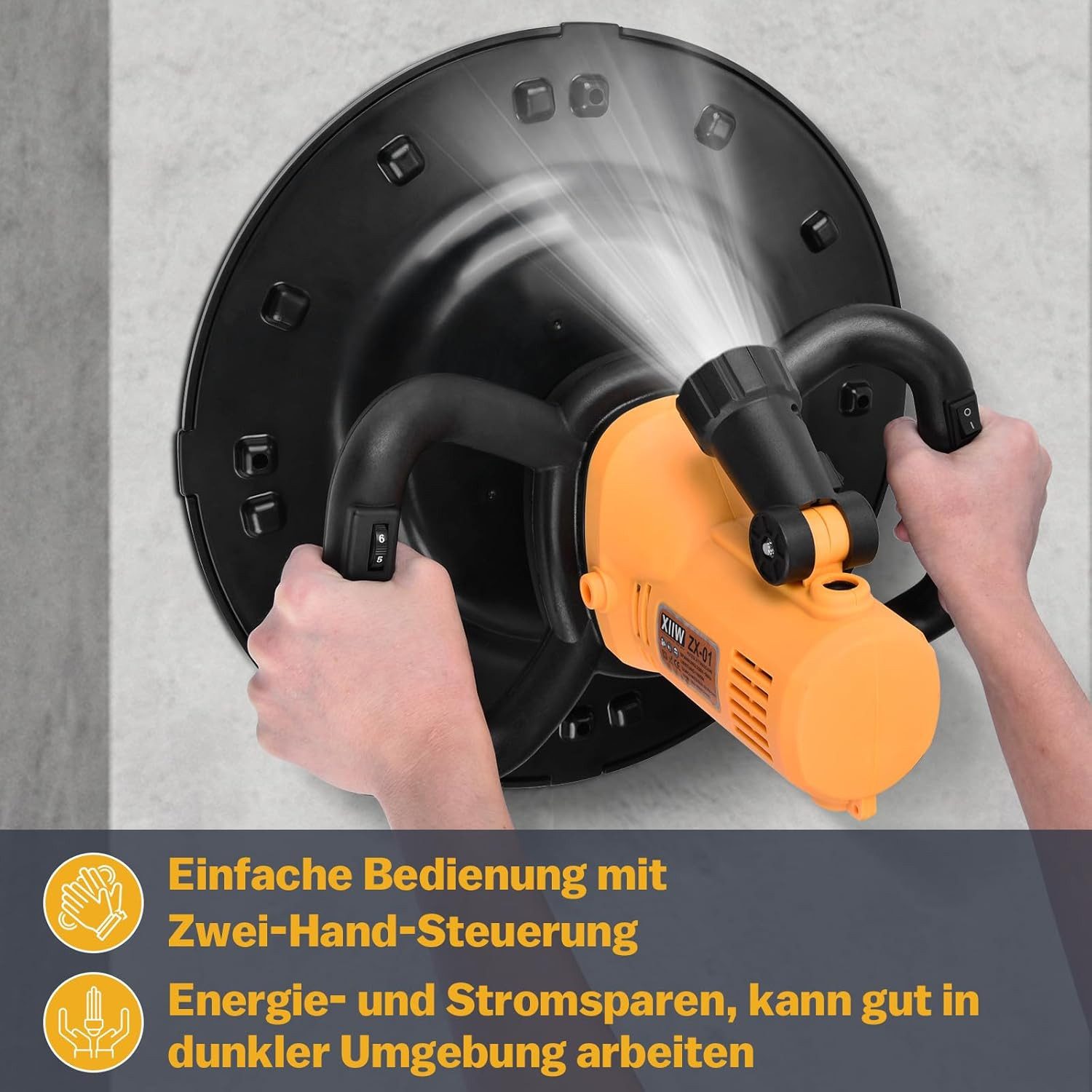 XERSEK Trockenbauschleifer 2in1 Putzglättmaschine Ø380mm Rührwerk 1680W Putzbearbeitungsmaschine, max. 2800,00 U/min, Beton Mörtel Rührer Handrührwerk Wandschle – Bild 5 von 5