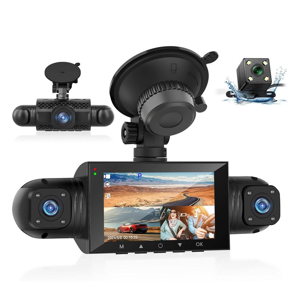 Hikity 360° Dashcam 1080P 3 Zoll 4K Aufnahme G-Sensor Bewegungserkennung Dashcam (vier Kameras, Schwerkraftabtastung, Parküberwachung)