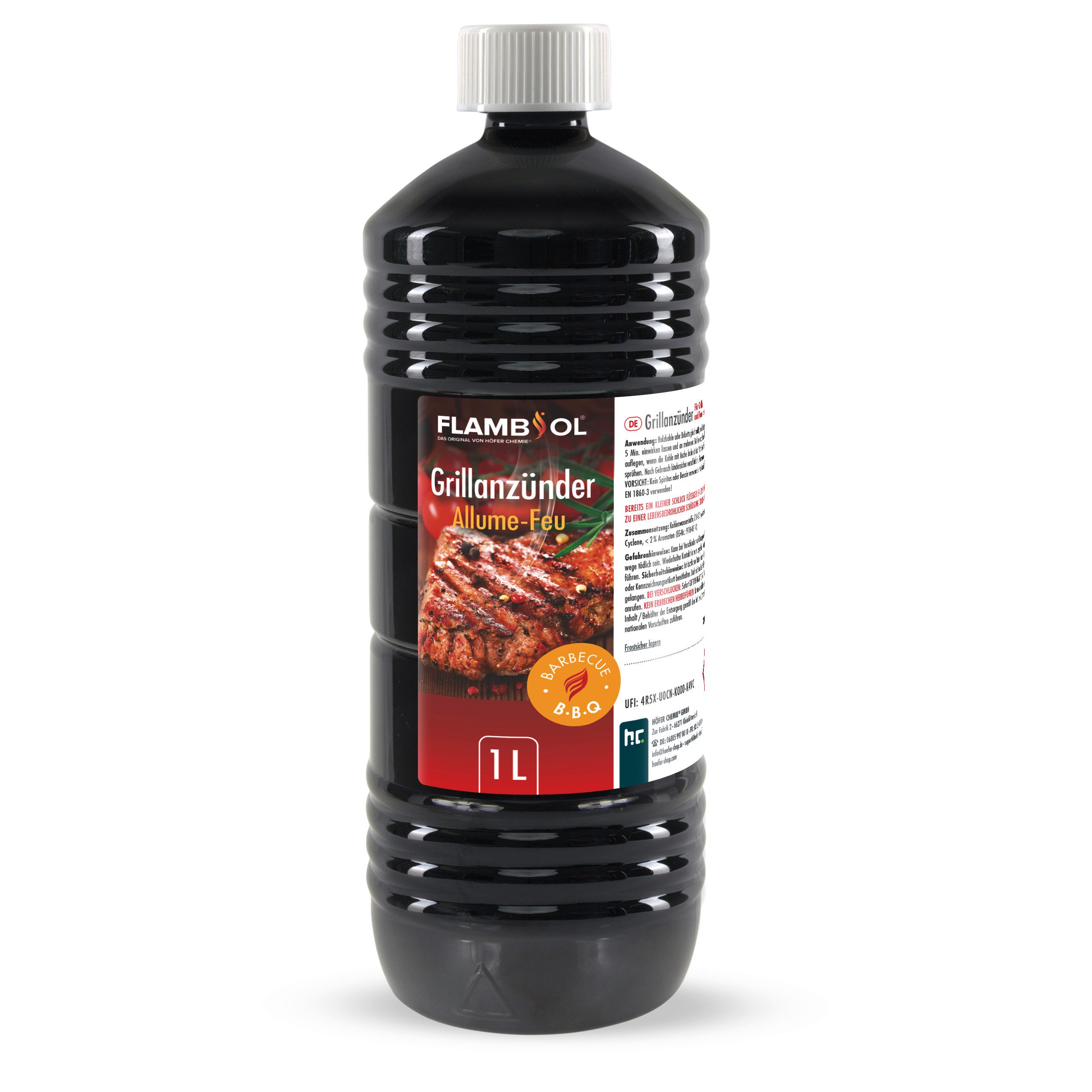 Höfer Chemie GmbH Grillanzünder 1 L FLAMBIOL® Grillanzünder flüssig, 1 l, (1-St), Sicheres Anzünden von Grill und Kamin