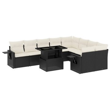 vidaXL Gartenlounge-Set 10-tlg. Garten-Sofagarnitur mit Kissen Schwarz Poly Rattan