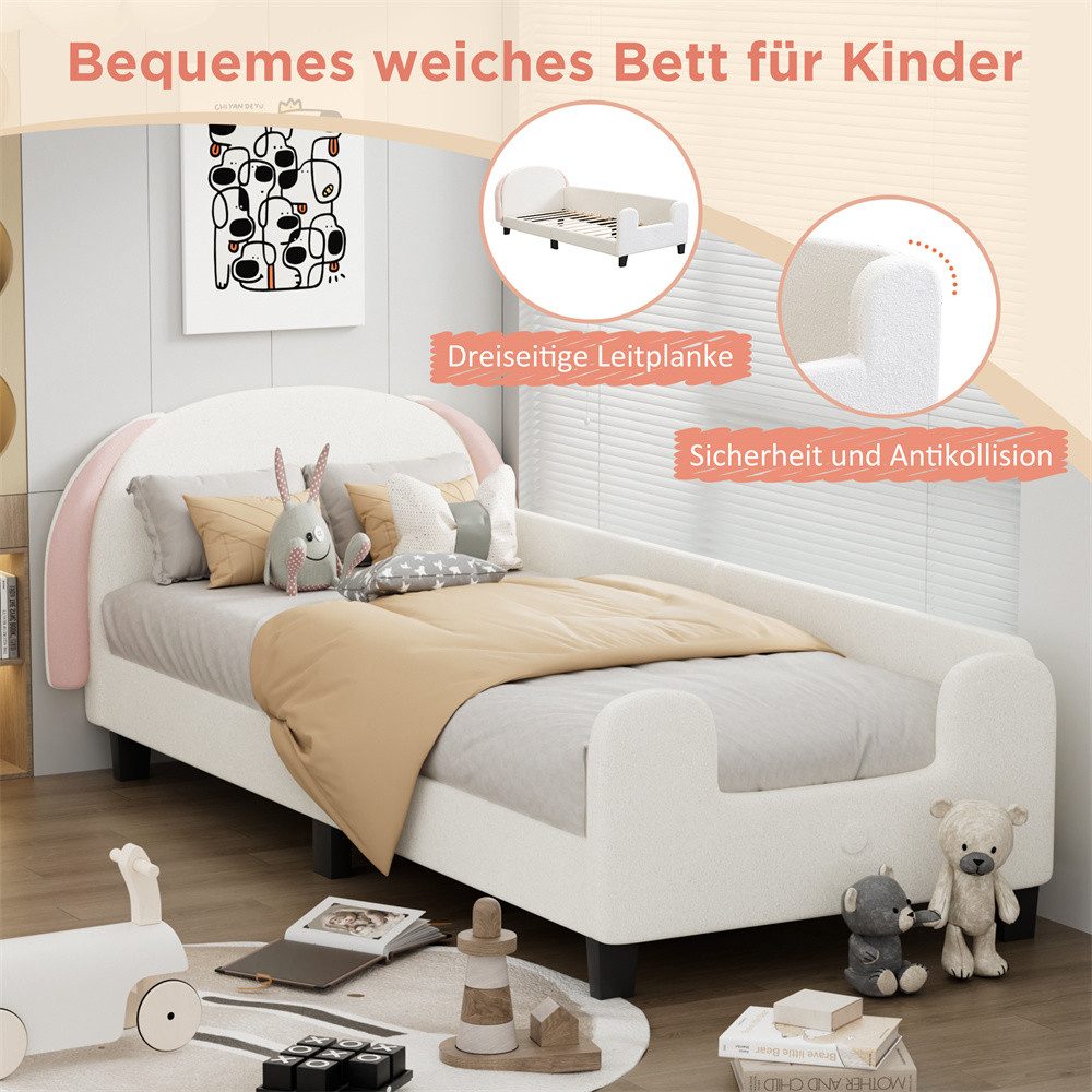 XDeer Babybett Kinderbett, 90*200, mit Lattenrost, mit Kopfteil, Kinderbett, in Hasenform, einfacher Aufbau, Kopfteilhöhe nicht verstellbar