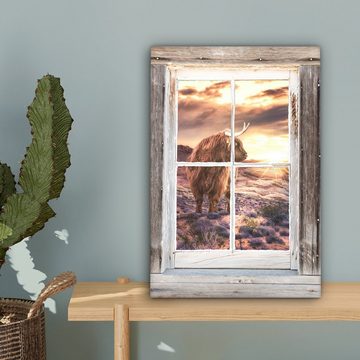 OneMillionCanvasses® Leinwandbild Schottischer Highlander - Ansicht - Düne, (1 St), Leinwandbild fertig bespannt inkl. Zackenaufhänger, Gemälde, 20x30 cm