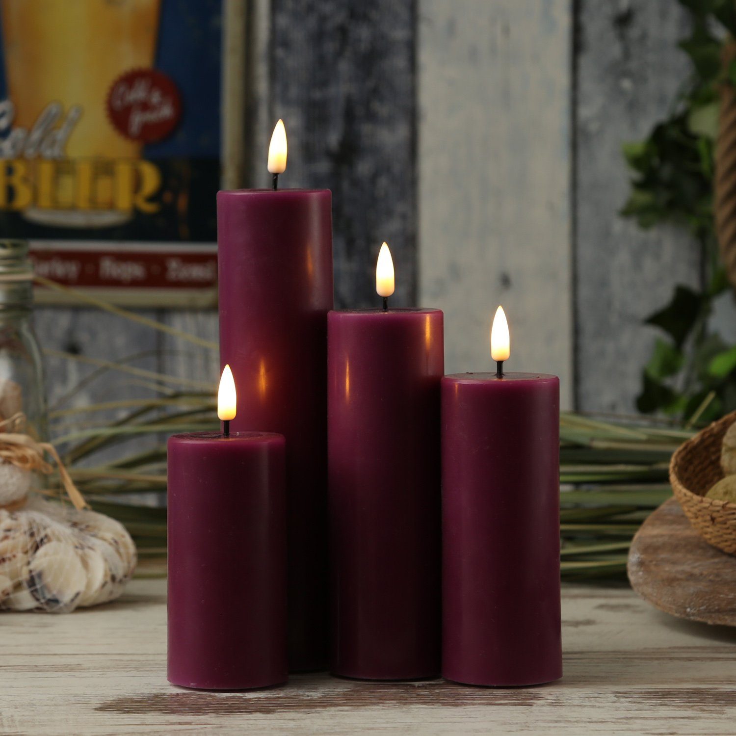 Deluxe Homeart LED-Kerze LED Kerze Mia Echtwachs 3D Flamme flackernd H: 10cm D: 5cm beere (1-tlg)