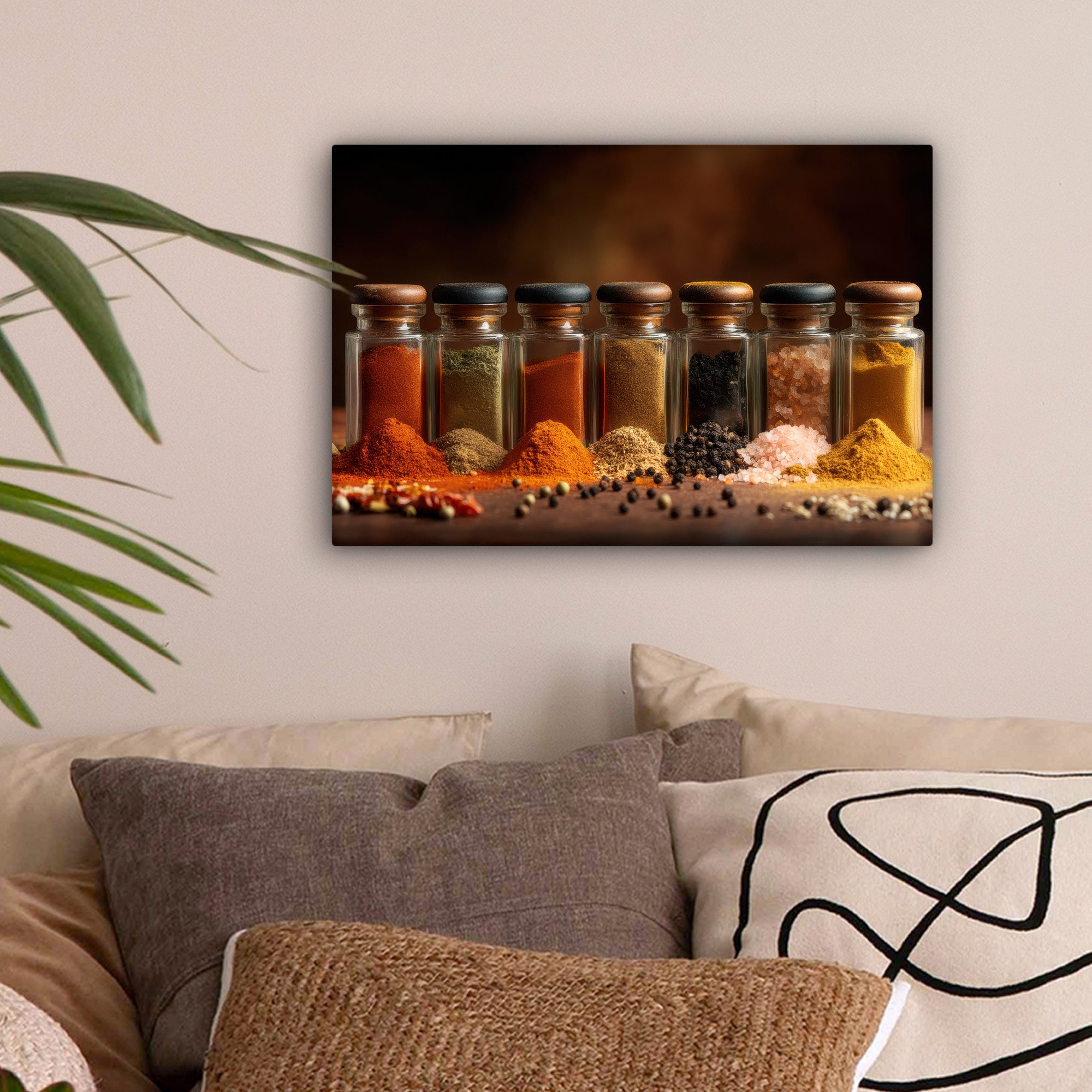 OneMillionCanvasses® Leinwandbild Gläser - Kräuter - Gewürze - Körner, Foto günstig online kaufen