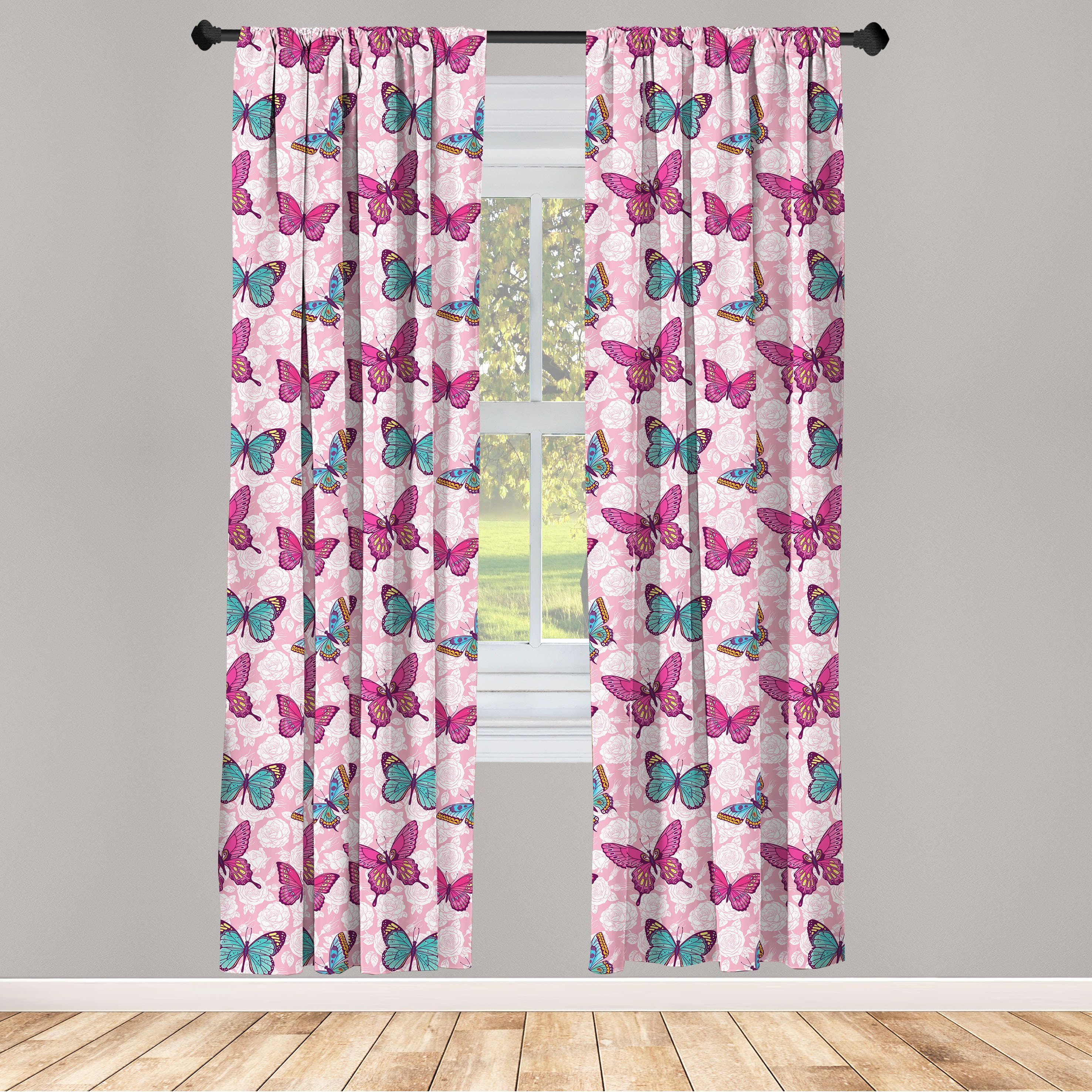 Gardine Vorhang für Wohnzimmer Schlafzimmer Dekor, Abakuhaus, Microfaser, Frühling Romantische Blumen Pale Pink