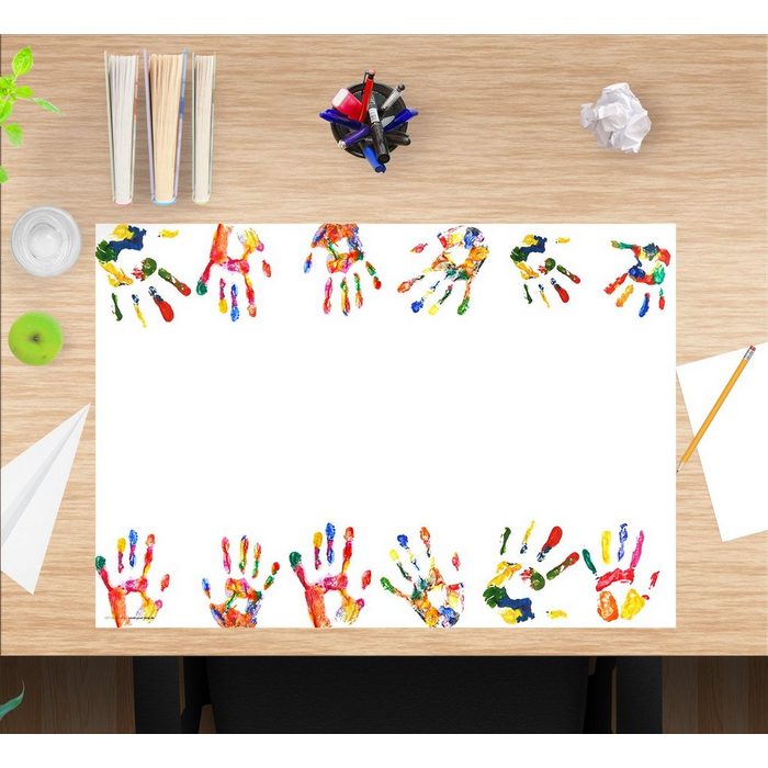 cover-your-desk.de Schreibtischunterlage Bunte Kinderhände – 60 x 40 cm und 70 x 50 cm – Schreibunterlage aus Premium-Vinyl für Kinder und Erwachsene (1 tlg)