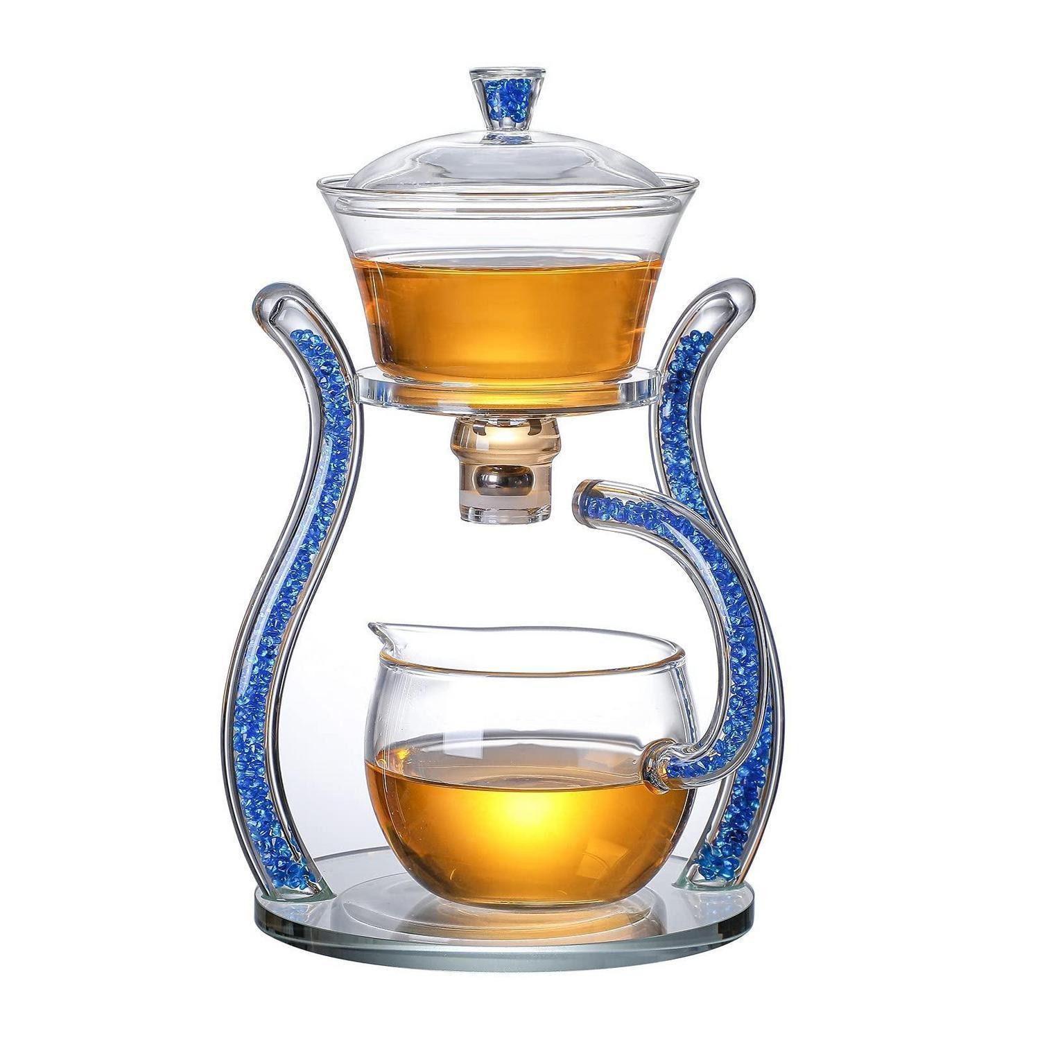 LuxusKollektion Teeservice Teekanne Glas halbautomatisch mit Infusor Blau, Glas