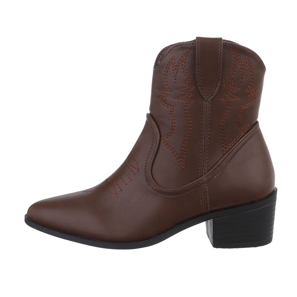 Western Bikerboots Ital-Design Blockabsatz Western- in Westernstiefelette Cowboyboots Braun Damen &