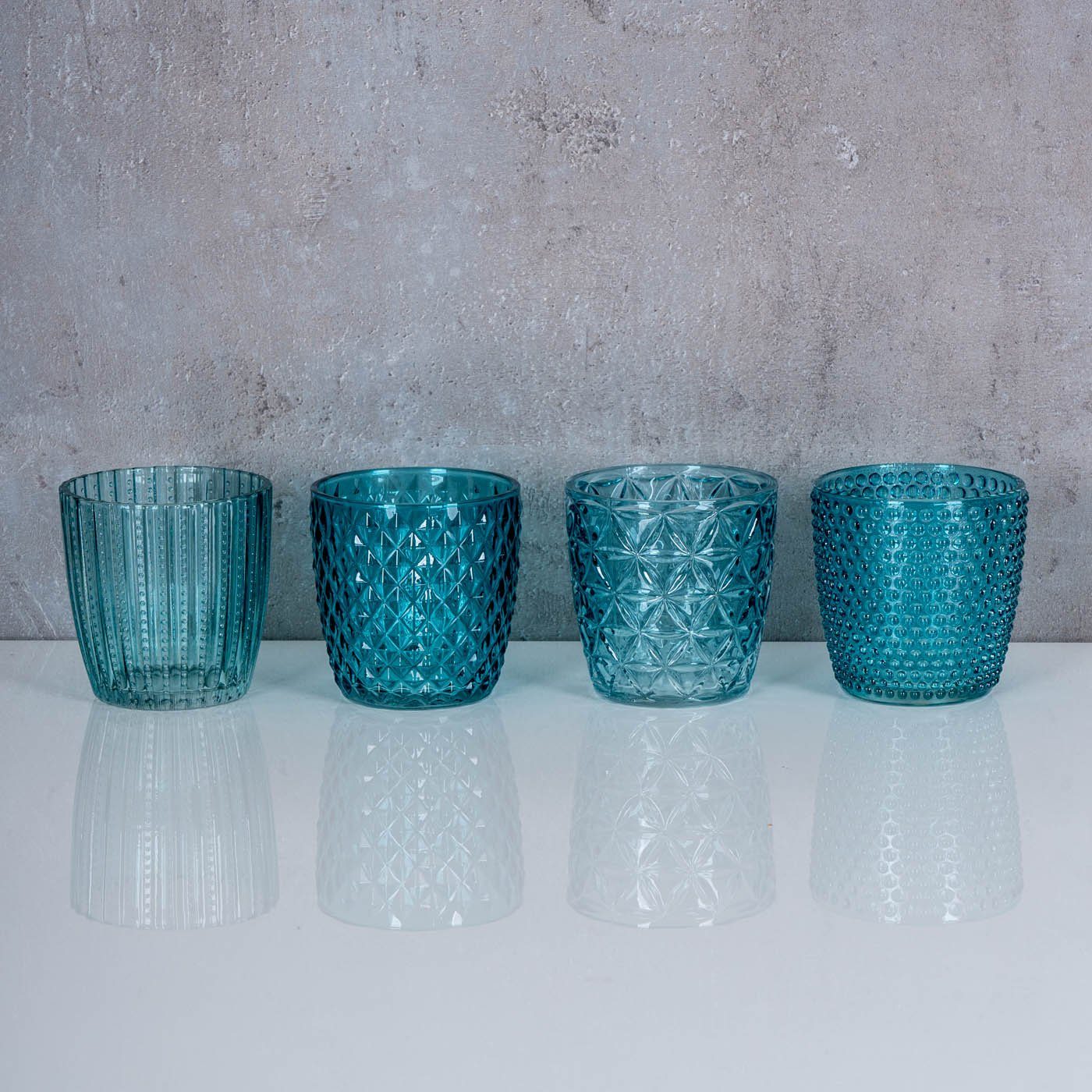 Levandeo® Teelichthalter, 8er Set Windlicht H7,5cm Glas Türkis Teelichthalt günstig online kaufen