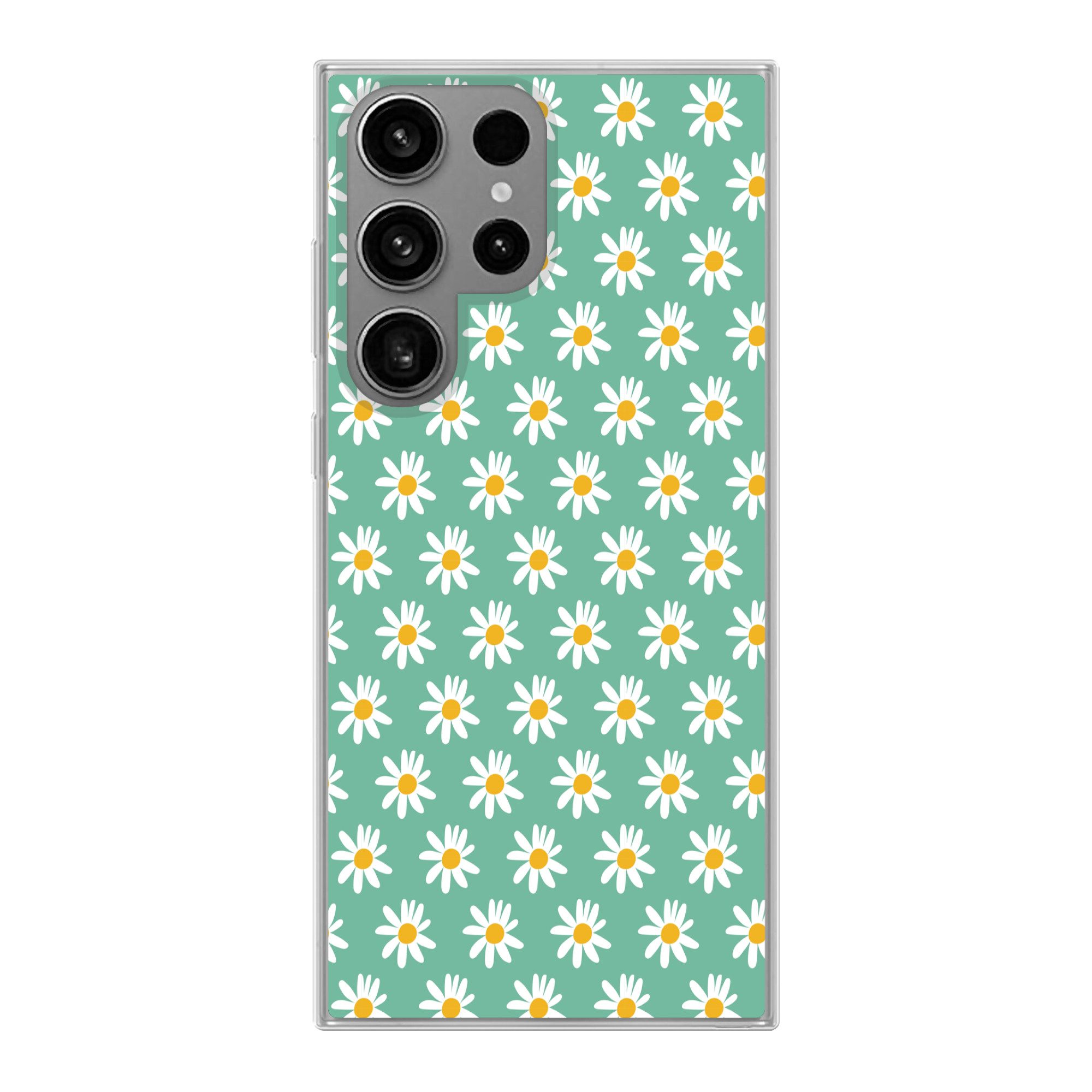 MuchoWow Handyhülle für Samsung Galaxy S23 Ultra Gänseblümchen - Muster - Grün - Blumen