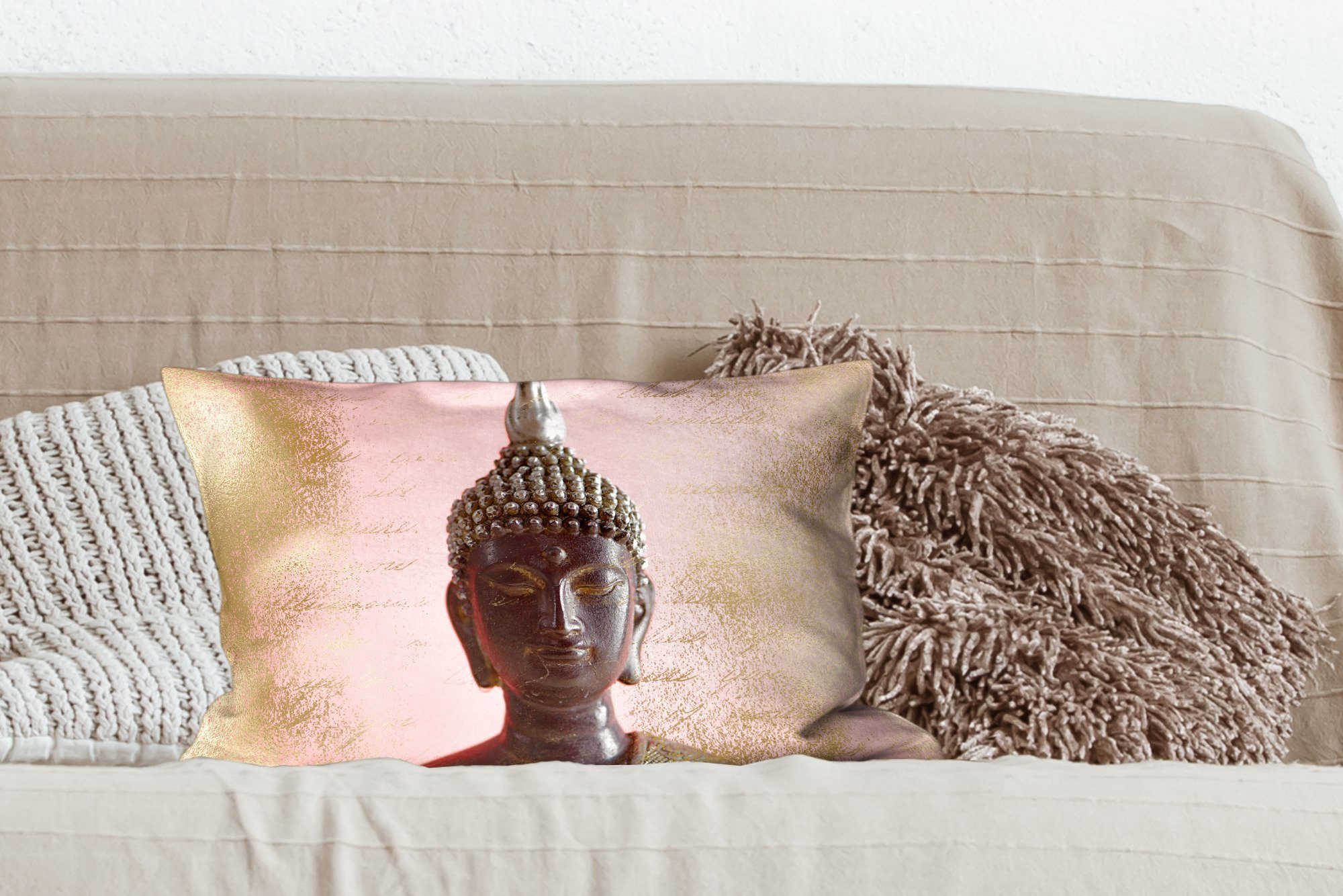 Schlafzimmer Gelb - Dekoration, - Zierkissen, Dekokissen Wohzimmer Dekokissen Rosa, Buddha mit Füllung, MuchoWow