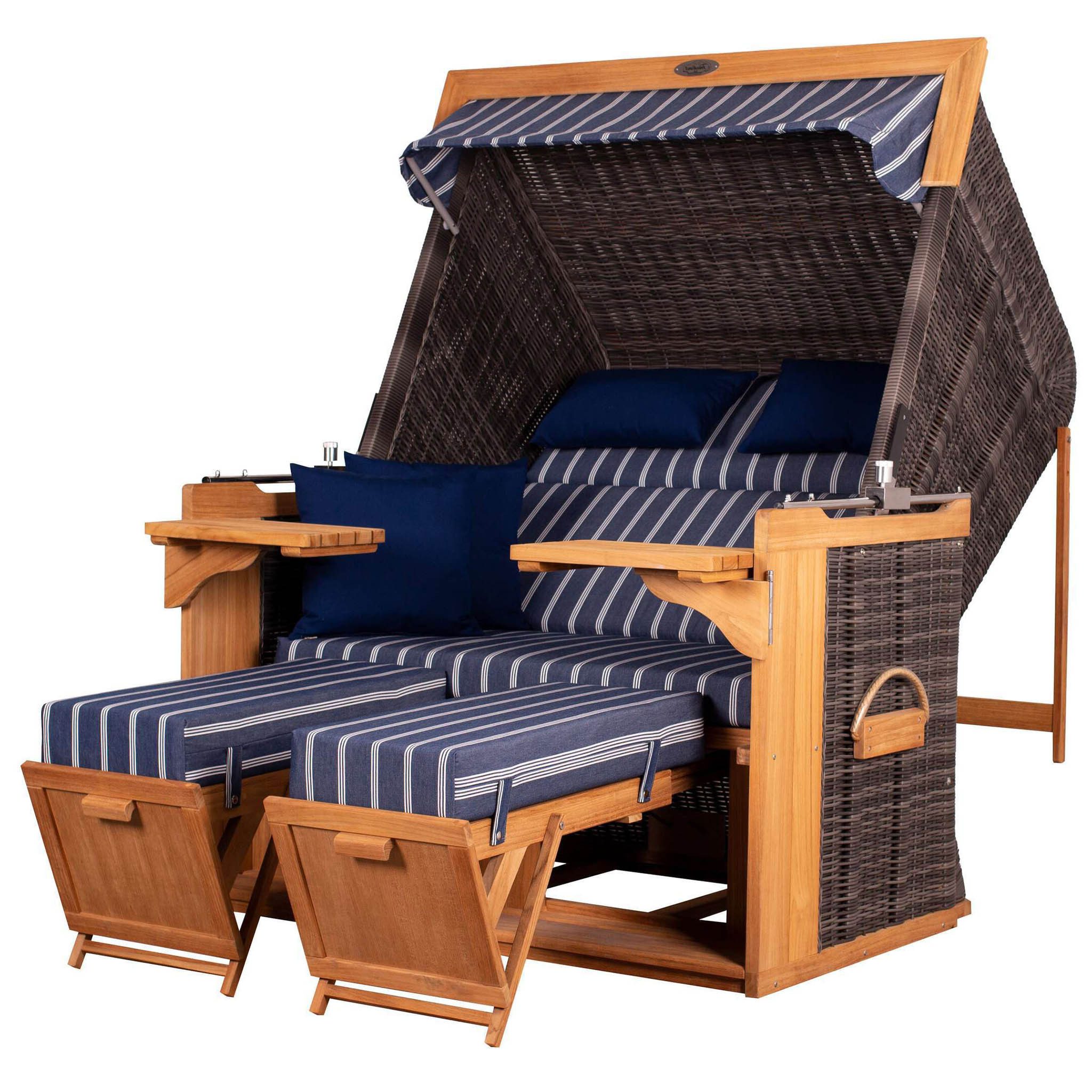 deVries PURE® Strandkorb Friesland Sylt XXL - PE stone grey - Dessin 236, BxTxH: 150x90x165 cm, Volllieger, Nordsee-Strandkorb, (Strandkorb-Komplettset, 2-tlg., Strandkorb mit bequemer Polsterausstattung und inkl. Schutzhülle), Windschutzfolie, bequeme Kissenausstattung, Schutzhülle