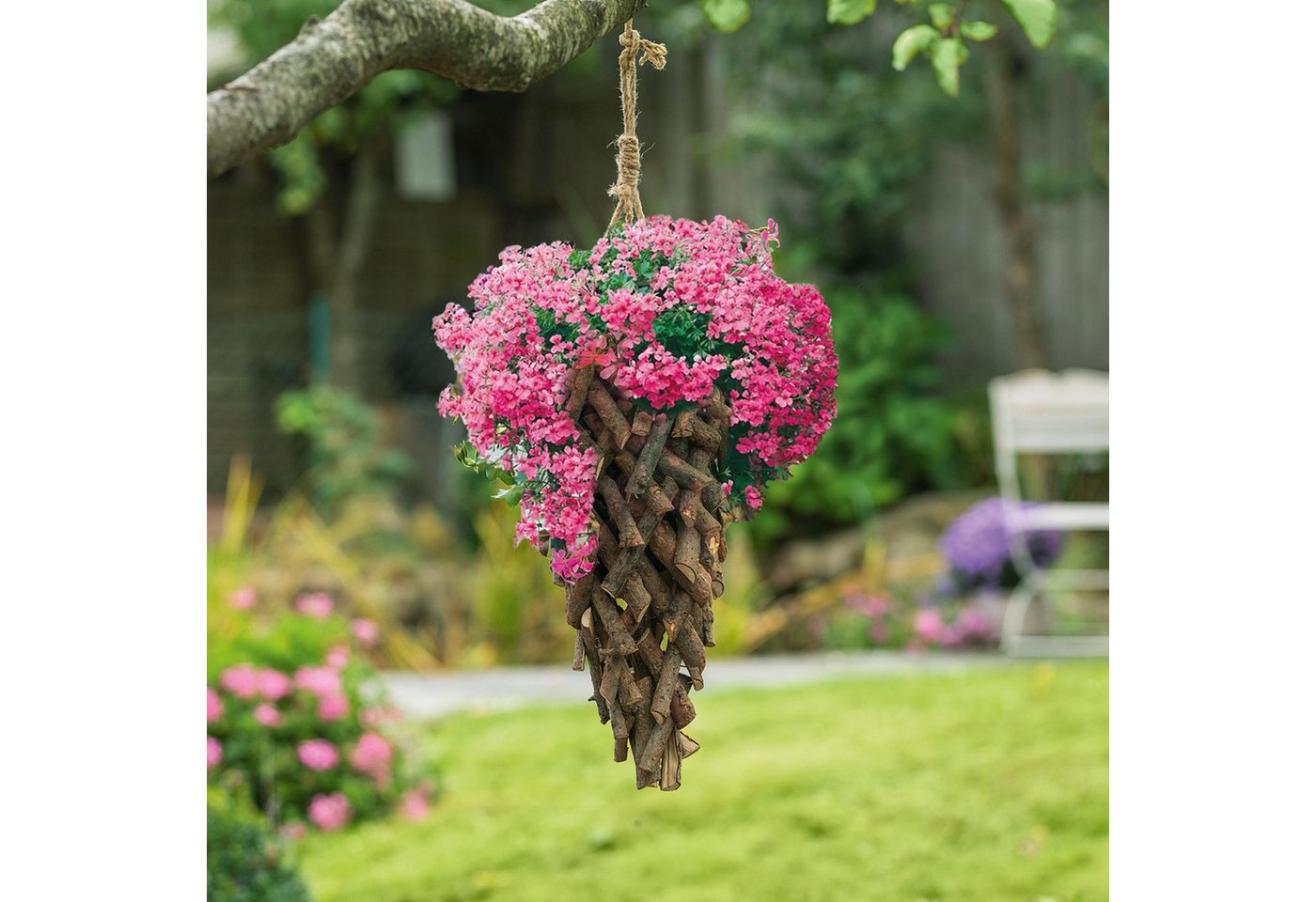 Thumbnail - Frank Flechtwaren Pflanzeinsatz Pflanzenampel Rattan braun Ø 20cm – Blumenampel