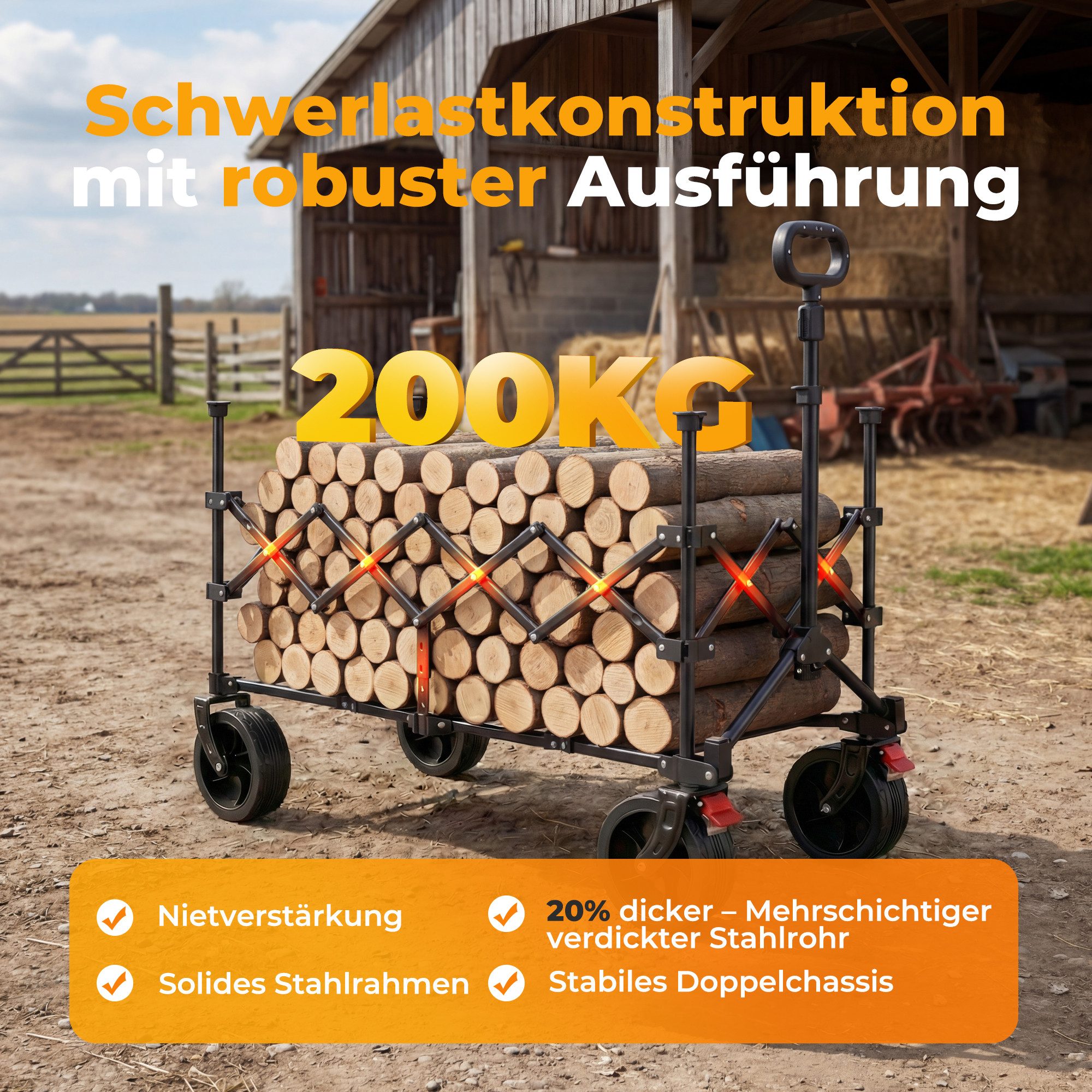 HOMECALL Bollerwagen Handwagen 200L XXL-Volumen mit praktischer Kühltasche (Strandwagen Klappbar Transportwagen), Für Einkaufen, Camping, Garten, Dogs