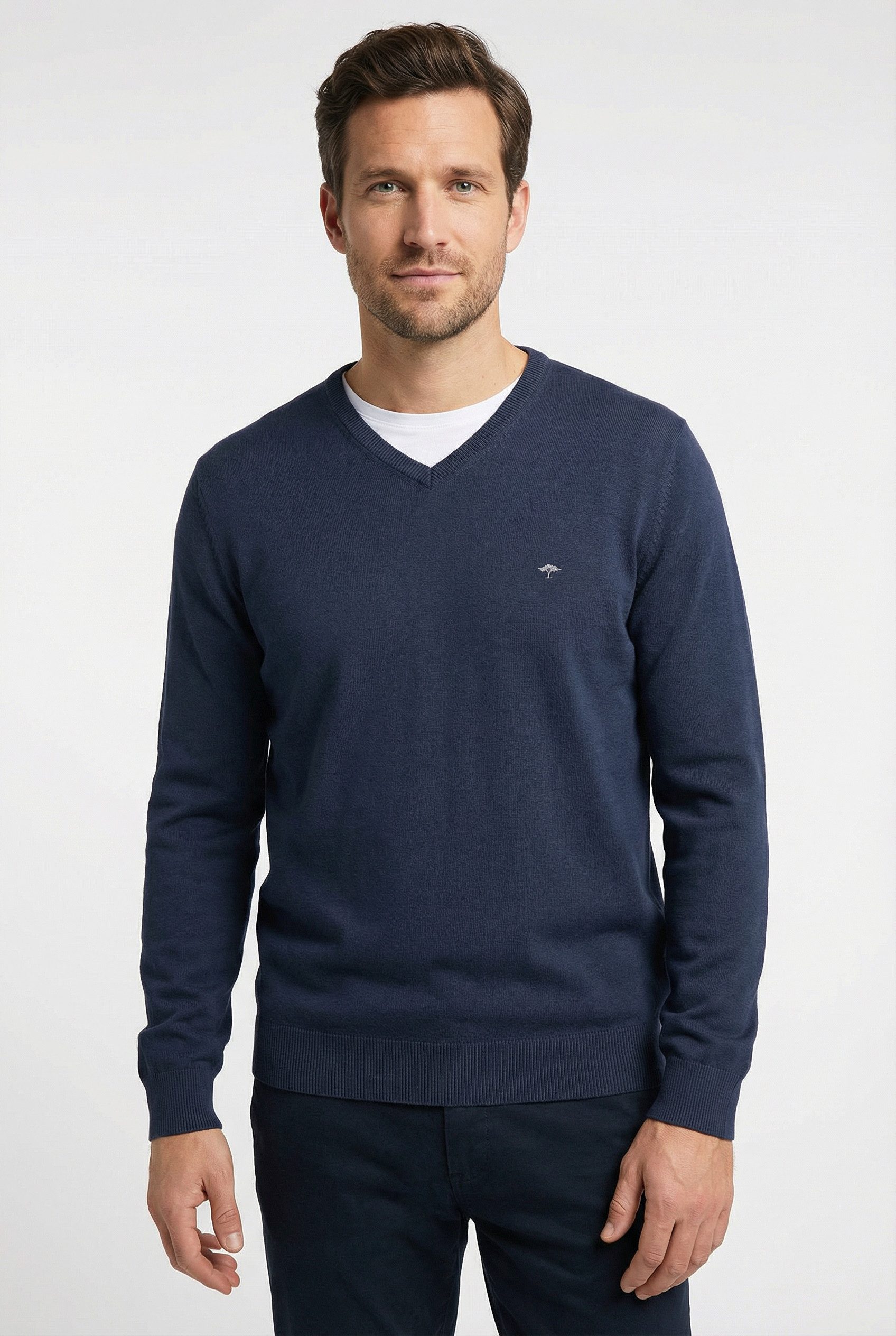 FYNCH-HATTON Strickpullover aus Baumwolle, mit V-Ausschnitt, bequeme Passfo günstig online kaufen