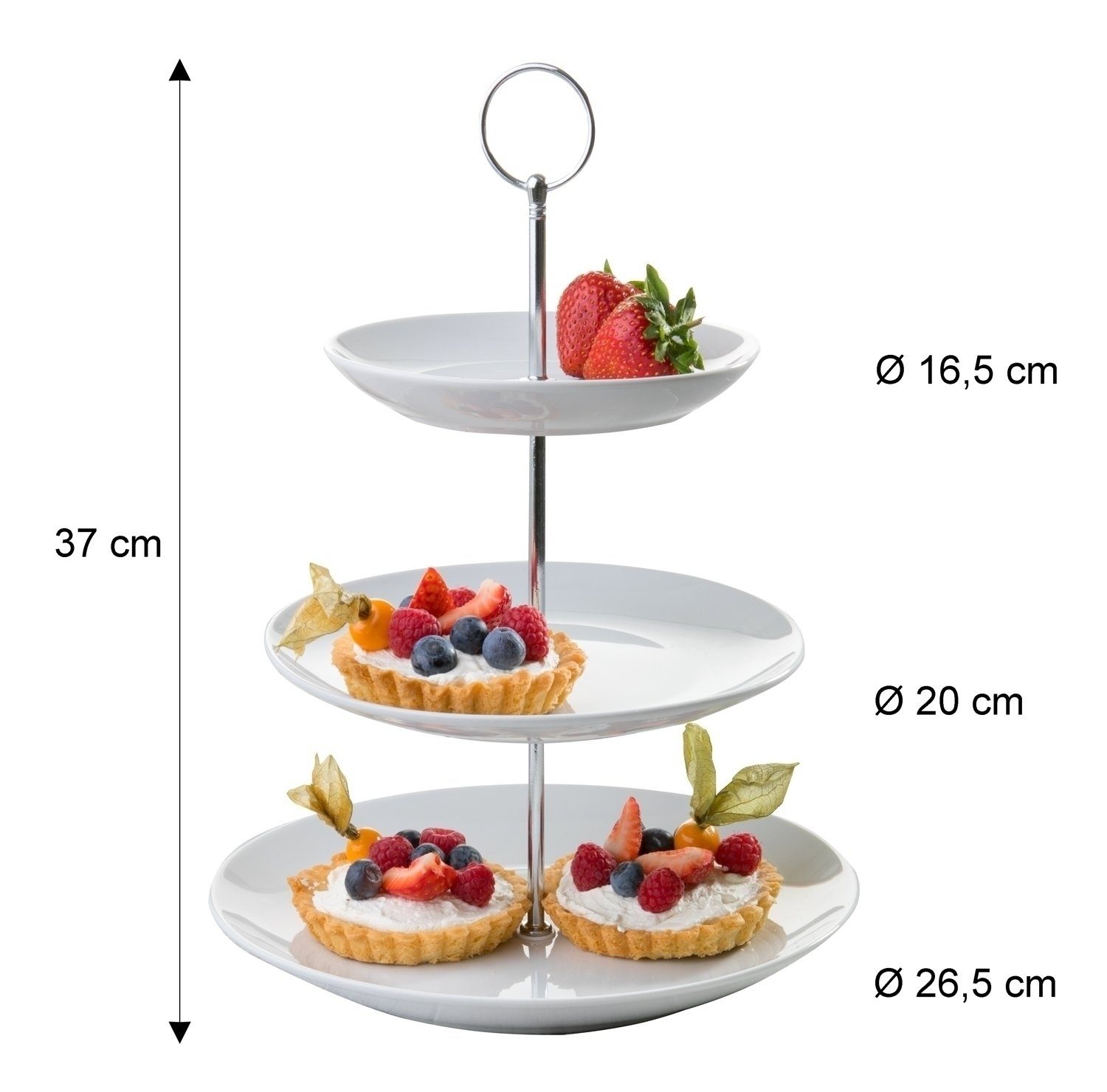 Home4You Etagere Servier-Ständer, Höhe 37 cm, 3 Etagen, weiß, Porzellan, (2-tlg), Ø 26 cm, für Obst, Süßigkeiten, Kuchen, Desserts – Bild 5 von 5