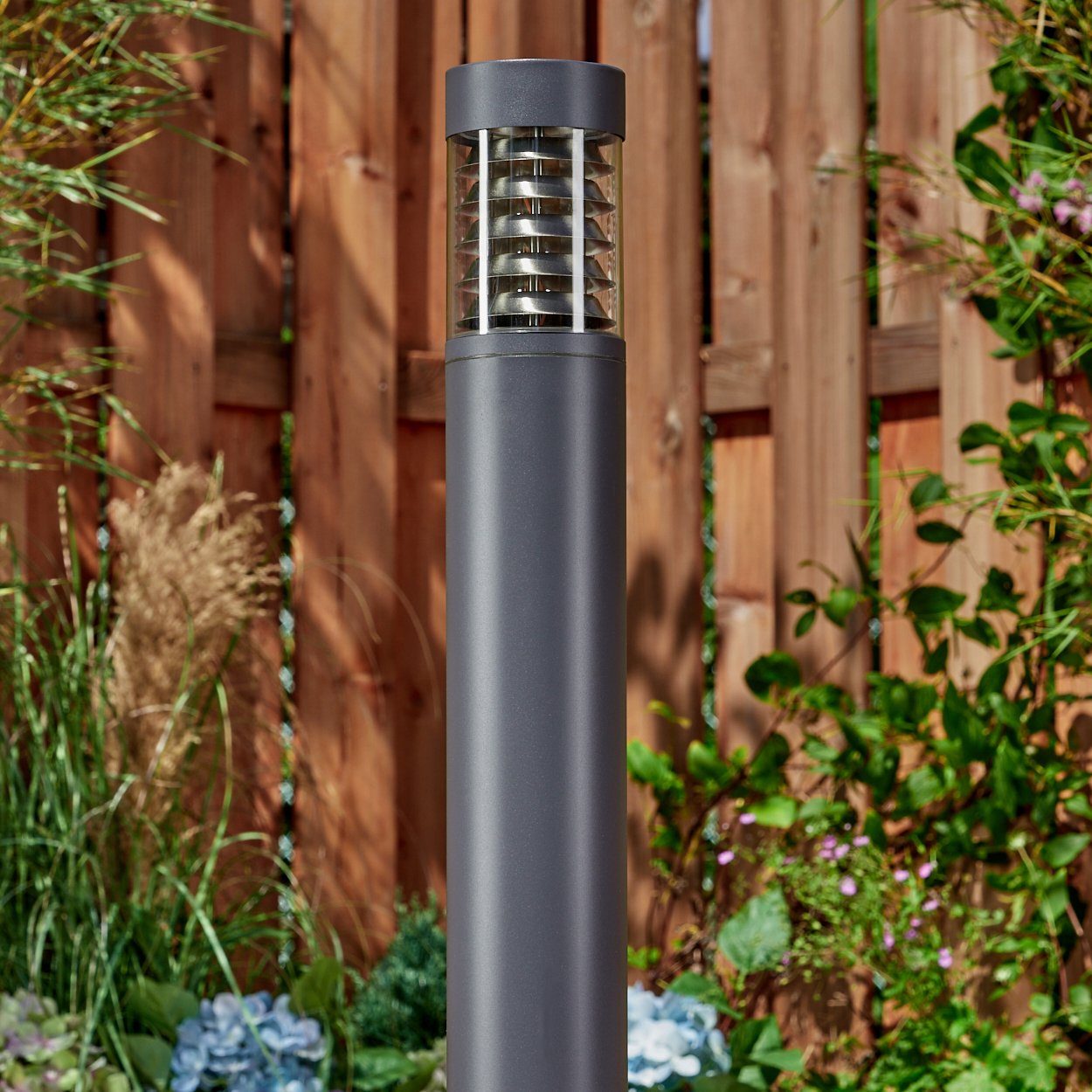 hofstein Pollerleuchte moderne Wegeleuchte aus Metall/Kunststoff in Anthrazit/Klar, ohne Leuchtmittel, Höhe 80 cm, Gartenbeleuchtung IP44, 1 x E27, ohne Leuchtmittel