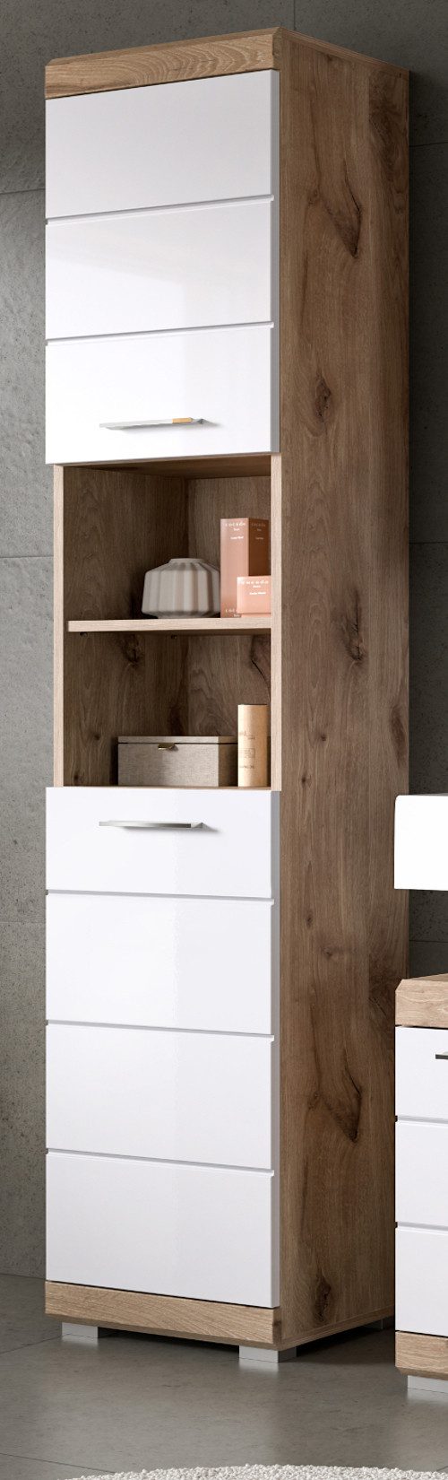 Inn.Furn Hochschrank Willow (Badschrank in weiß Hochglanz und Eiche Dekor, günstig online kaufen