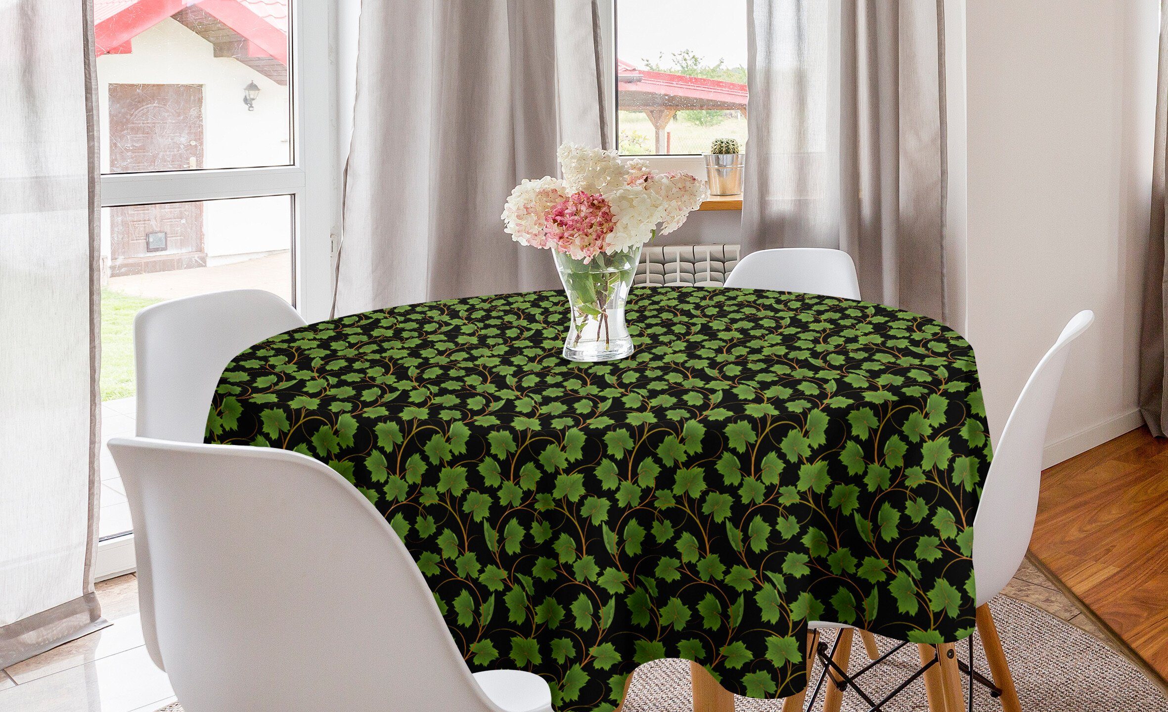 Abakuhaus Tischdecke Kreis Tischdecke Abdeckung für Esszimmer Küche Dekoration, Wein Botanik Grape Blätter auf dunklem