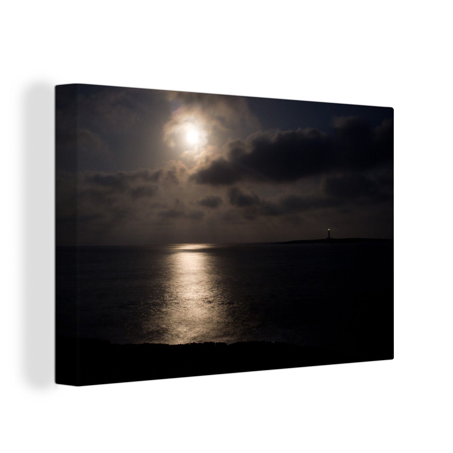 OneMillionCanvasses® Leinwandbild Mond - Wolken - Spiegelung, (1 St), Wandbild Leinwandbilder, Aufhängefertig, Wanddeko, 30x20 cm
