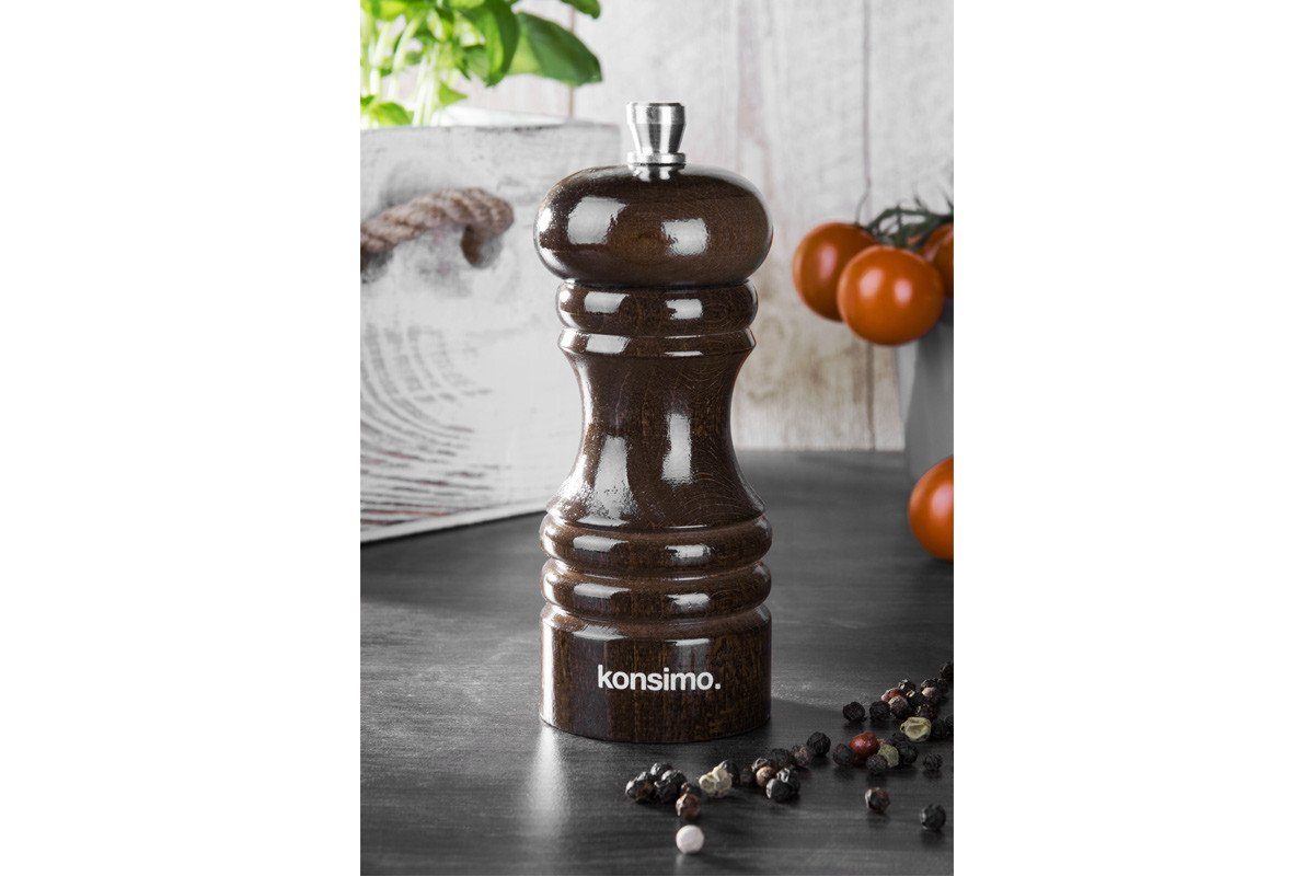 KONSIMO® Salz-/Pfeffermühle MILOS Gewürzmühlen Salzmühlen Pfeffermühlen 12 cm manuell, (2 Stück), Buchenholz, Mechanismus aus rostfreiem Stahl