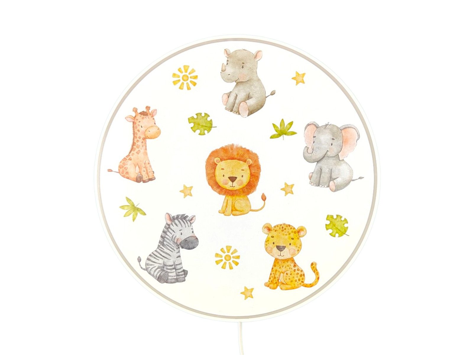 niermann LED Wandleuchte für Kinder mit Schalter & Stecker Ø 25cm, dimmbar, LED wechselbar, Warmweiß, innen Wandlampe mit Kabel & E14 LED, Safarimotiv Wand Nachttischlampe