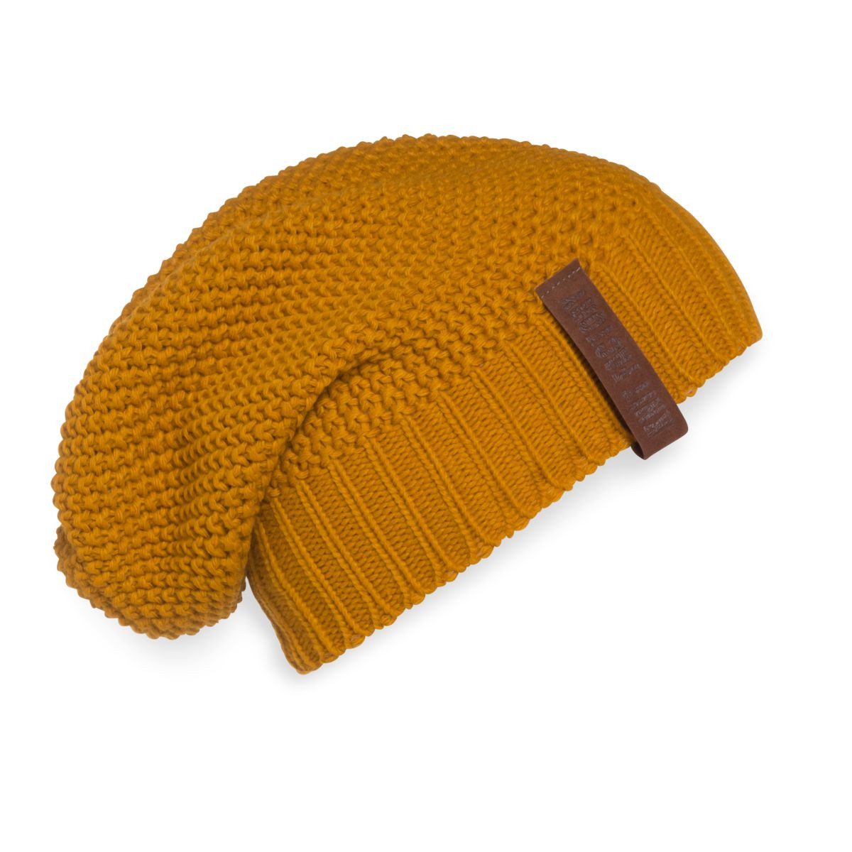 Knit Factory Strickmütze Coco Mützen One Size Glatt Gelb (1-St) Mütze Strickmütze Kopfbedeckung Hut Wollmütze