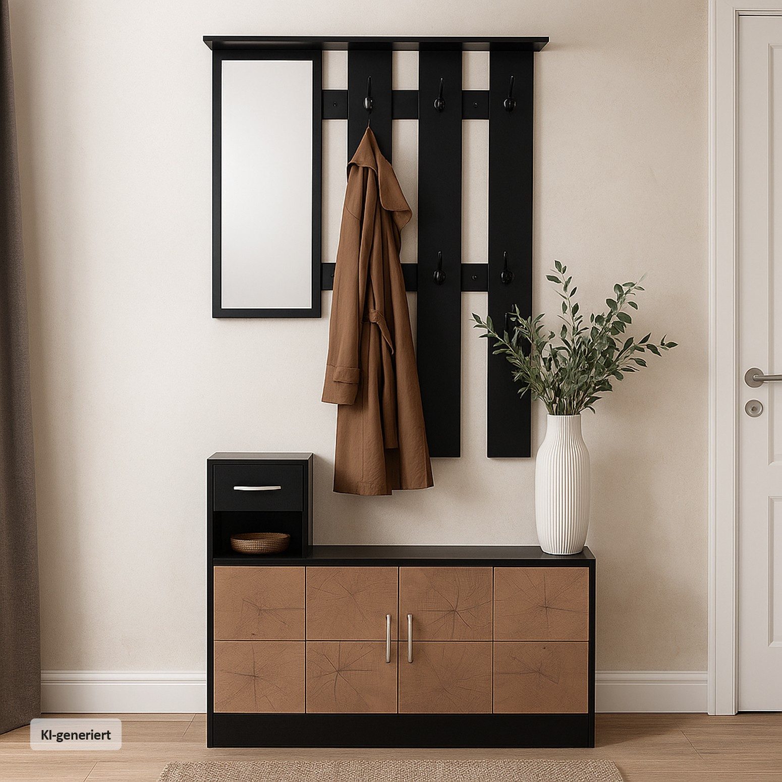 HTI-Living Garderobe Garderobenpaneel mit Spiegel und Schuhschrank Dana Schwarz-Baumscheibe (Set, 2 St)