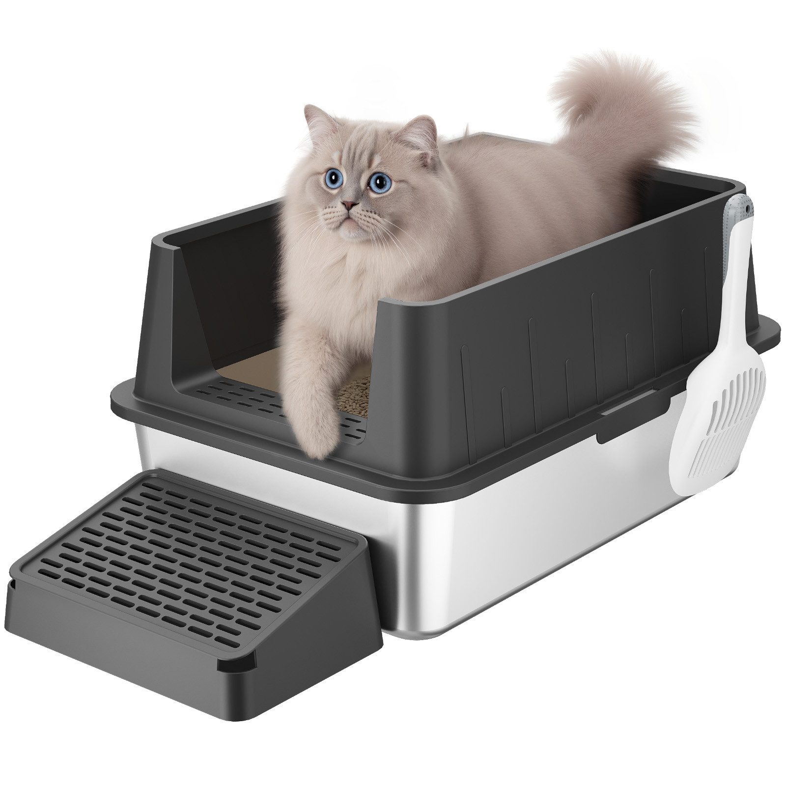 Lifewit Katzenhaus Katzenklo Edelstahl groß mit Schaufel und Pedal für große Katzen.
